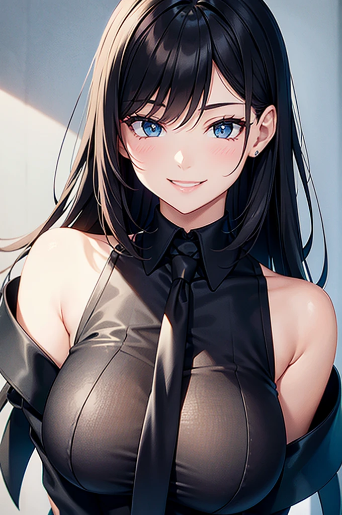 Sexy woman in a black suit smile tie