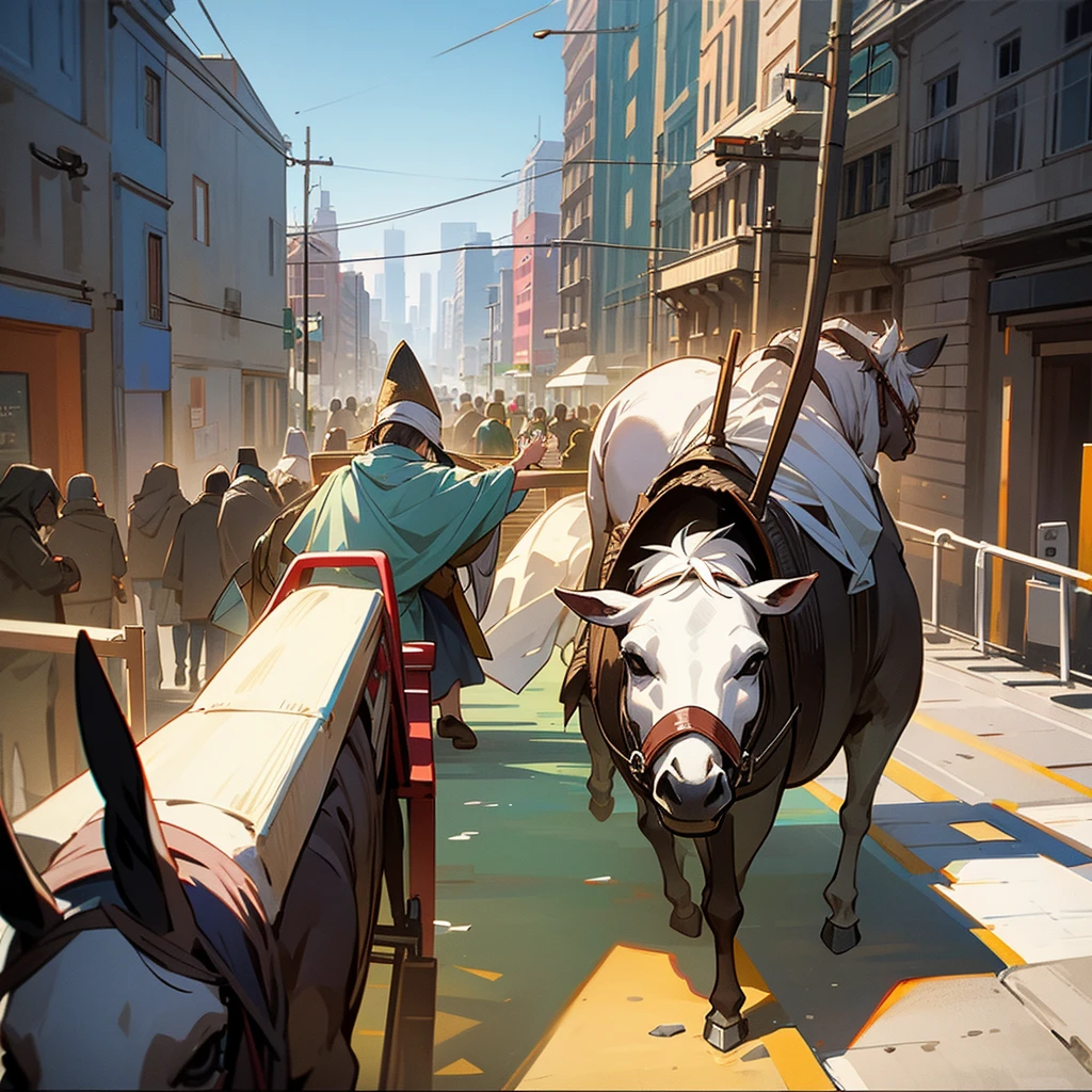 Jesus on the donkey entering the city