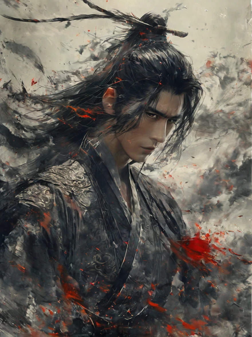 Anamo, 1 boy, Male focus, solitary, Stubble, Masculinity, Black Hair, Blood, warrior, armor, Looking at the audience, Upper Body, Vicissitudes,Chinese Warrior,Fantasy,Xian Xia,Handsome man