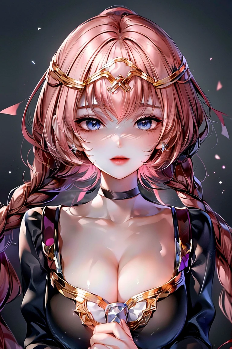 最高masterpiece、16K、最high quality、超High resolution、Detailed face、Detailed eyes、Epic Seven Style、girl、 (Wavy Ponytail, Shoulder hair, Very long hair, very thick hair),(Have beautiful eyes), smile, Happy , Big Breasts, Cleavage, Crescent moon earrings, 2 pairs of leather collars with beautiful jeweled feathers), (Hair Flower Hairpins), Using Lens Flare, chromatic aberration, Attention to detail, anime, Romanticism, About Art, Written boundary depth, Motion Blur, Dazzling Light, Film Grain, 超High resolution, retina, Accurate, masterpiece, Anatomically correct, Rough skin, Very detailed, Attention to details, high quality, Awards, 最high quality, High resolution, 16K, put your hands behind your back