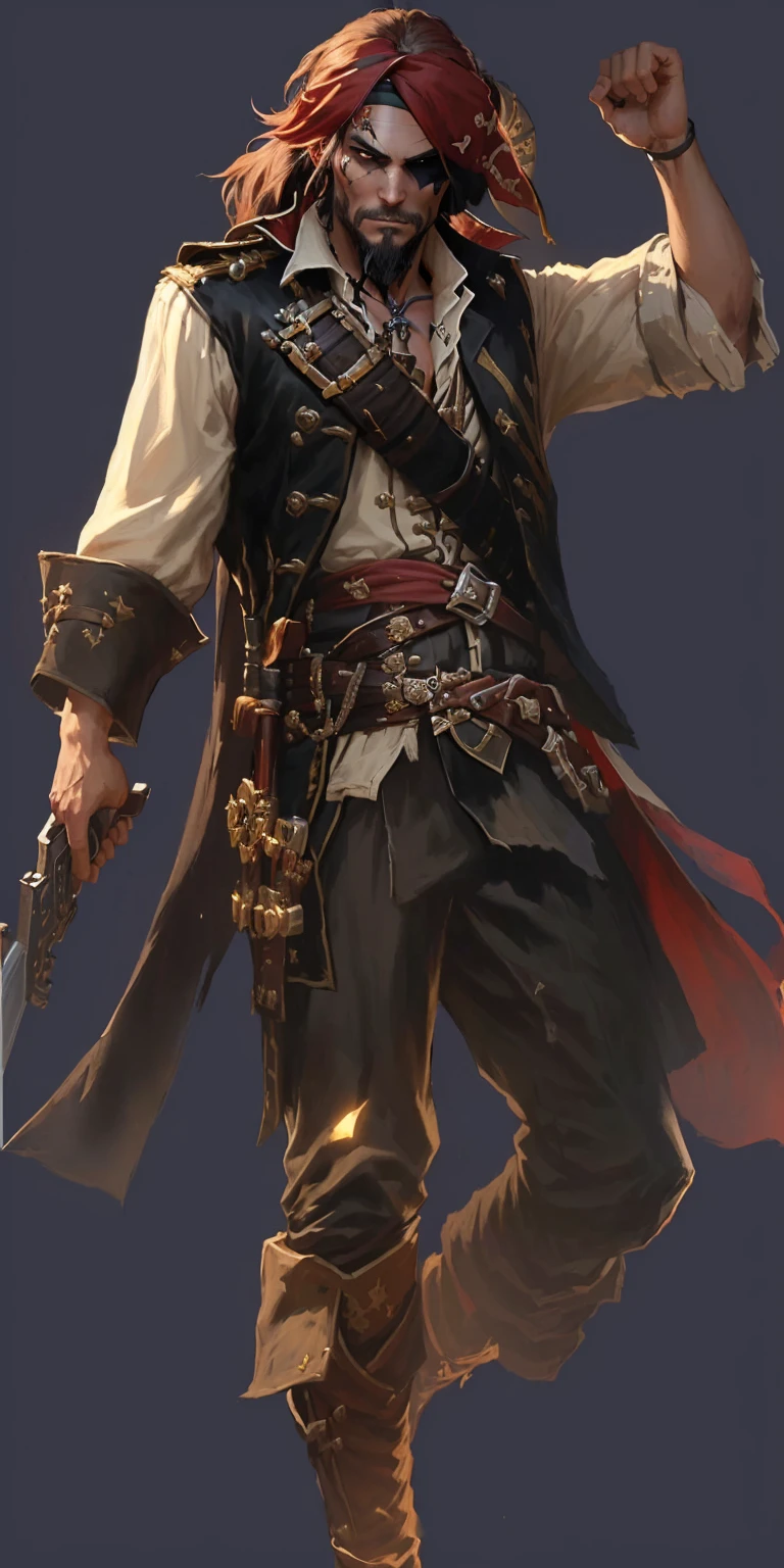 pirate with a sword and a in his hand, swashbuckler class pirate, a pirate, pirate, pirate portrait, author:Yang J, pirate captain, Sea of Thieves style, portrait of a young , Bald male knight, Detailed character art, Role Playing Game Character Art, Carl Eugene Kiel (Carl Eugen Keel) of inspiration, author:Yang Borun