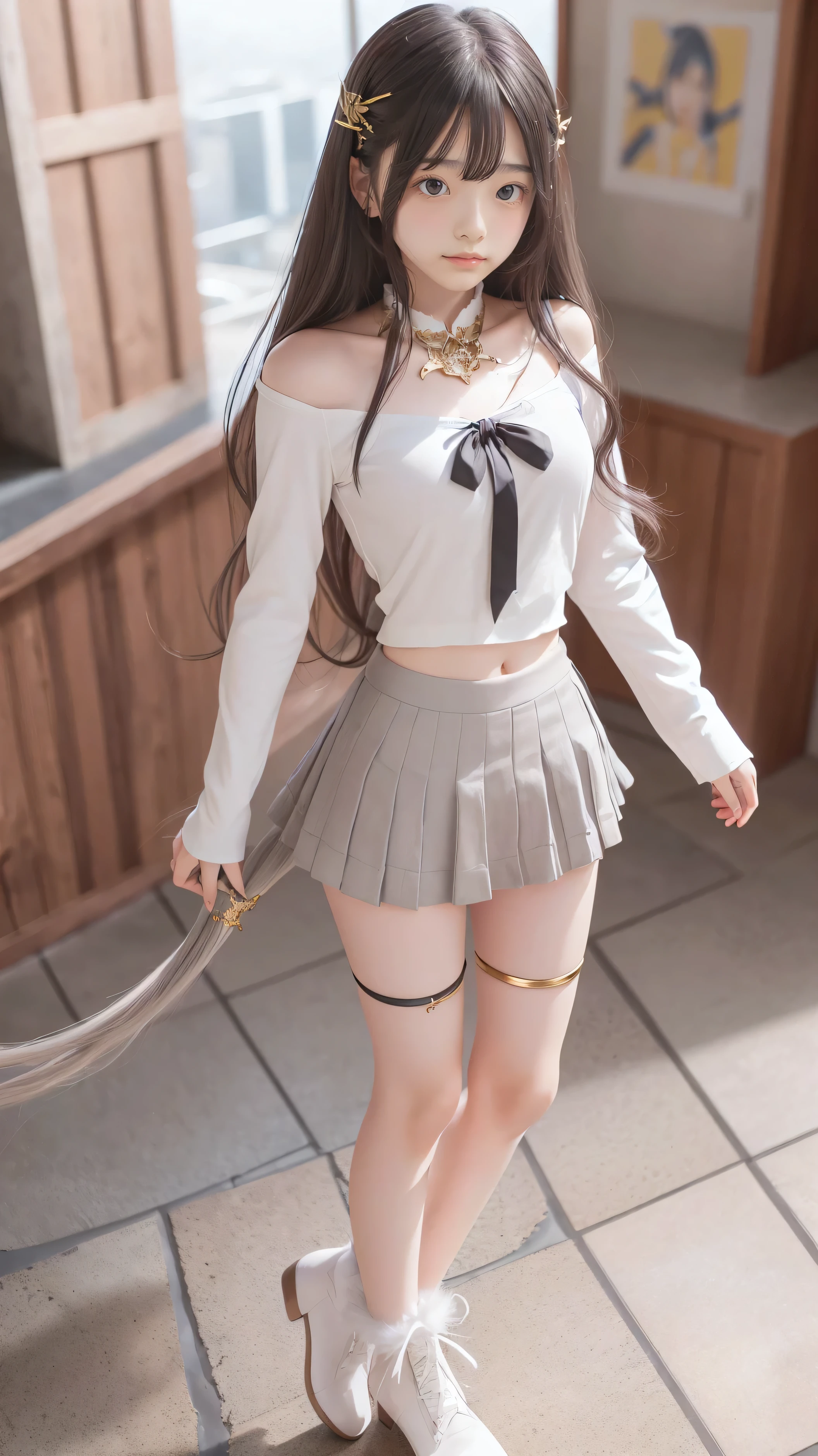 Portraiture, Long Hair, Gray Hair, Golden Eyes, One girl, head, face, Magical girl, Absurd, masterpiece, Highest quality, Magical girl costume, ((Magical girl)), short hair, Devastation, Remains, Dynamic pose, Apocalypse, Spell casting, Style-Glass, Full Body Shot