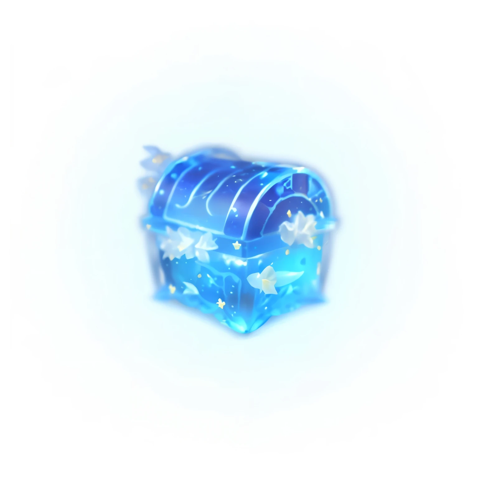 There is a small blue box， Loot Boxes, Treasure Chests, blue transparent jelly, Chest, Treasure, Treasure Chest, ✨🕌🌙, Object Art, video game item, 9k, Nine thousand, 3d icons for mobile games, Dreamy, , ( ( ( Aquarium Bed ) ) ) ), Magic Items, gem
