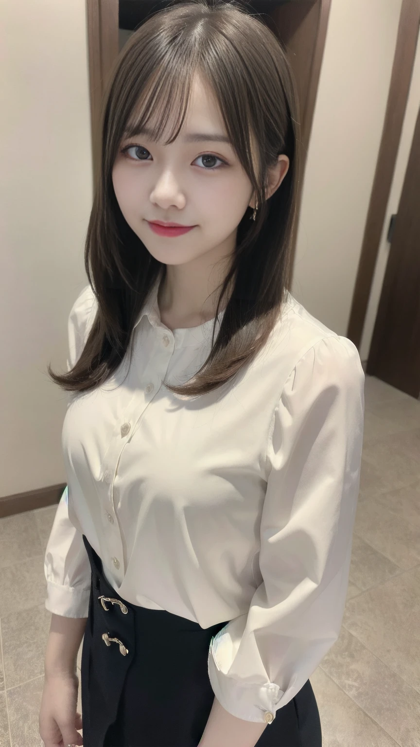 master piece , best quality , 8k , detailed , woman , smile , blouse , 25 years old