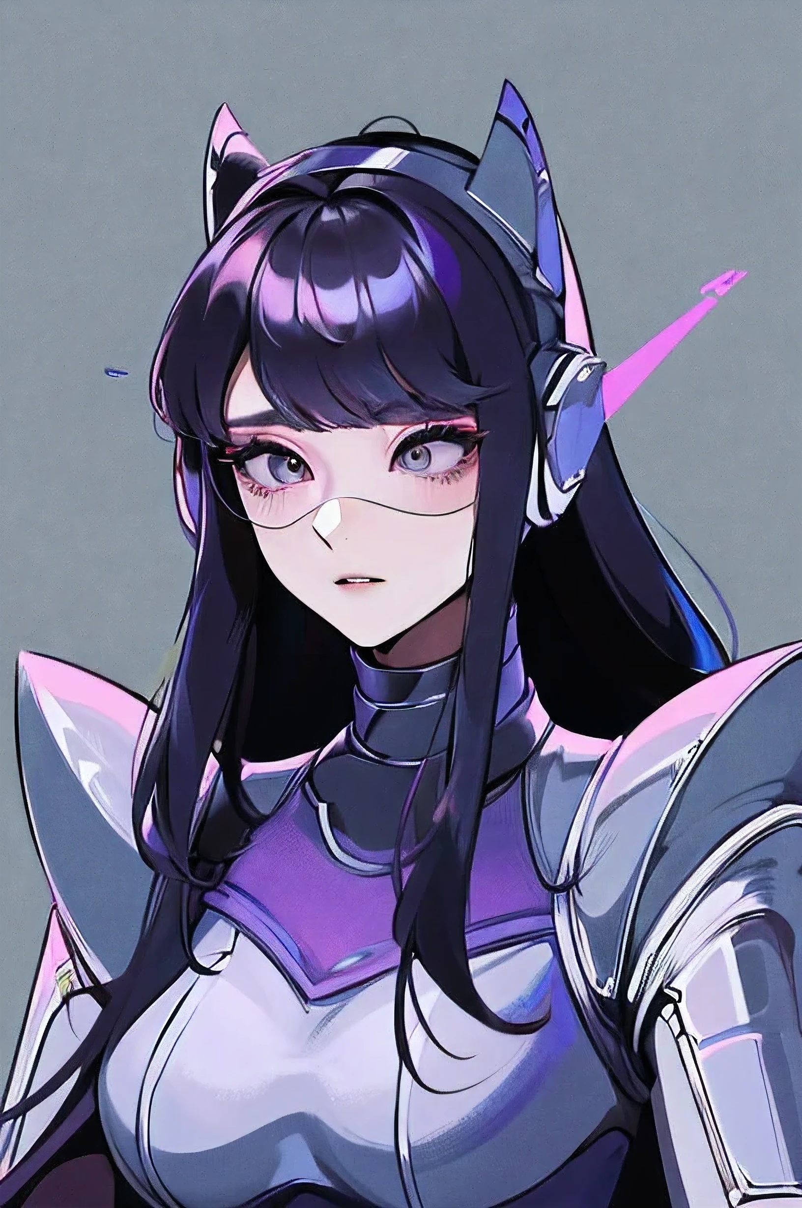 empty eyes,robot화된 여성 ,big bust,robot 조인트 ,Metal skin,long hair,suit that covers the entire body,mechanization,robot,robot 귀,visor,Android