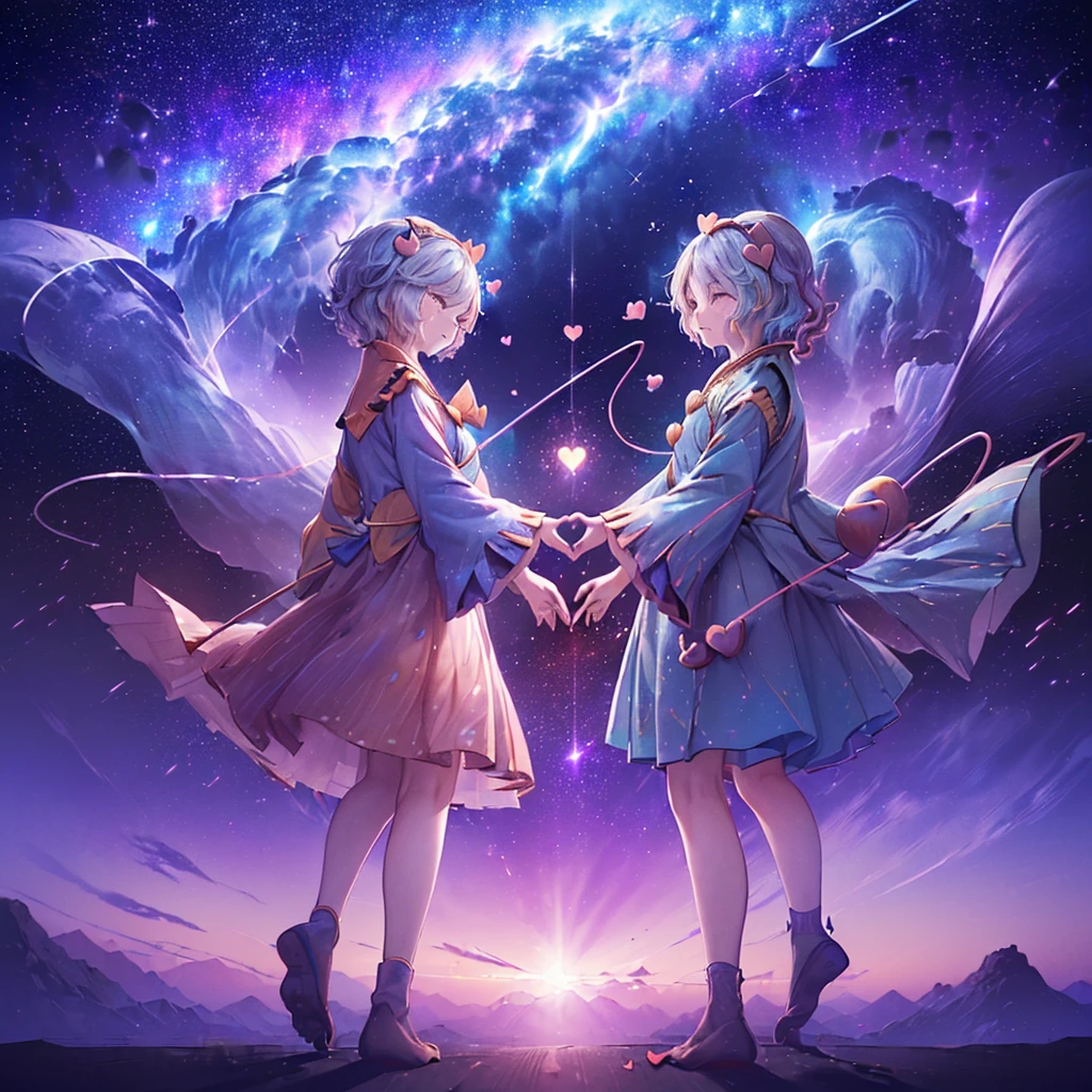 ((((((East、Komeiji Sisters)))))) (((((Put your hands together、Two people facing each other、close Third Eye Galaxy Background、Shine))))) ((((Fantasy Lots of hearts Swaying in the Wind)))) (((Lonely、despair))) ((tears)) (Distorted Space-Time Big full moon) Shine背景 Particles of light, Shineエッジ