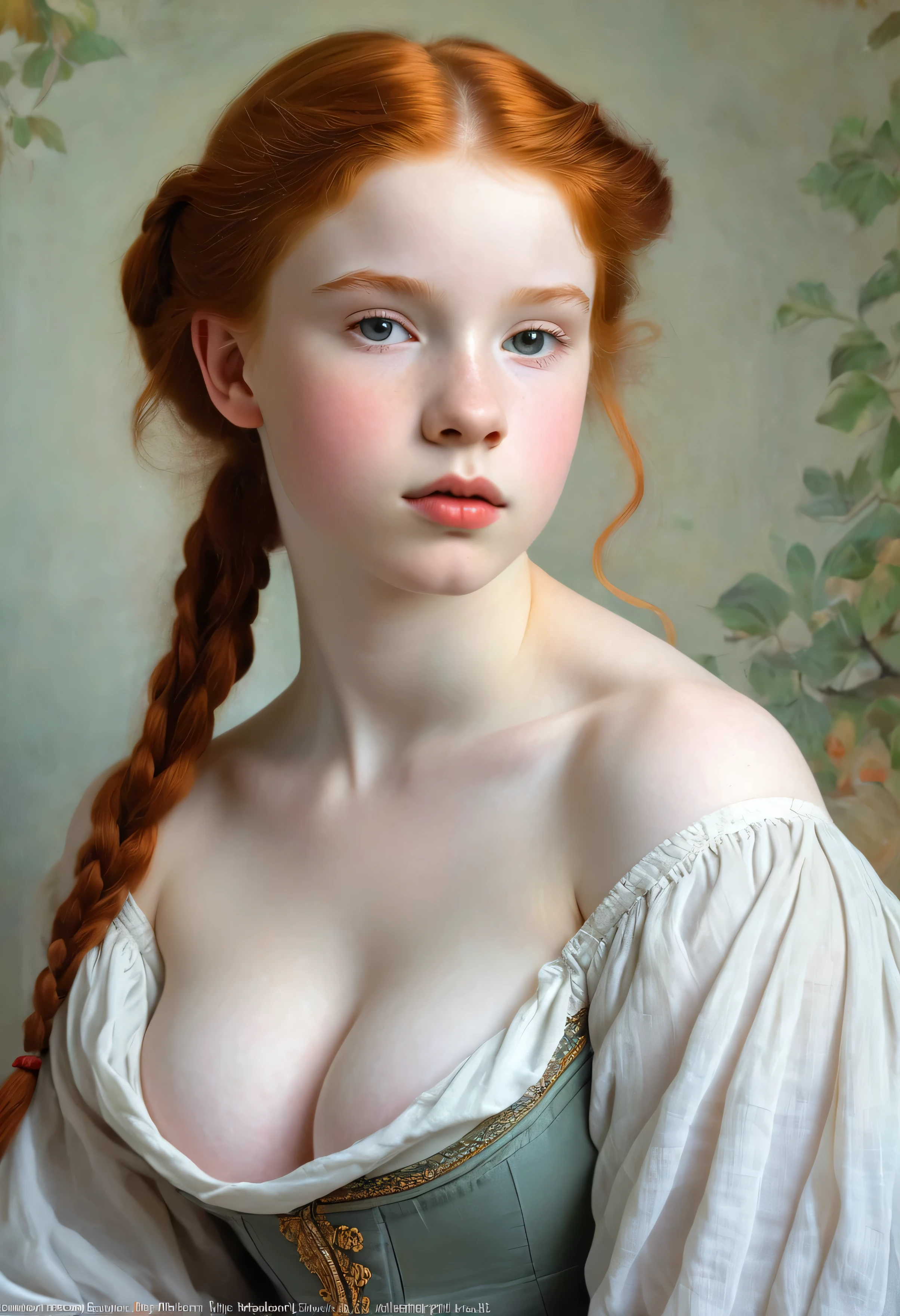 pale skin muscular redhead  girl huge breasts in the style of William-Adolphe Bouguereau