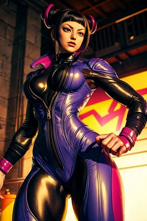 Half immersed in white monster goo, body Juri Han, woman in purple bodysuit, Full growth in the frame. white Slime monster tentacles cover the body. higly detailed.