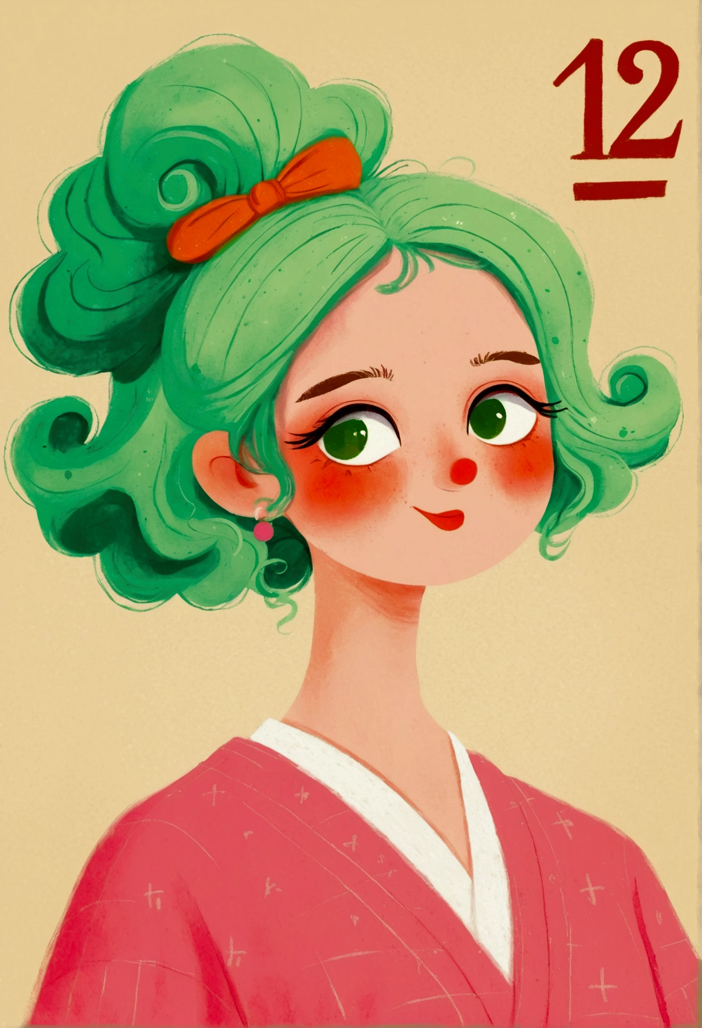 A cartoon，The woman in the painting has green hair and a pink shirt, Digital painting inspired by Pia Fries, tumblr, The art of math, Digital drawing, No gradient, Beauvot Art Style, The art of math hi, #The greatest number in history, cute cartoon, # The greatest number in history, Digital illustration style