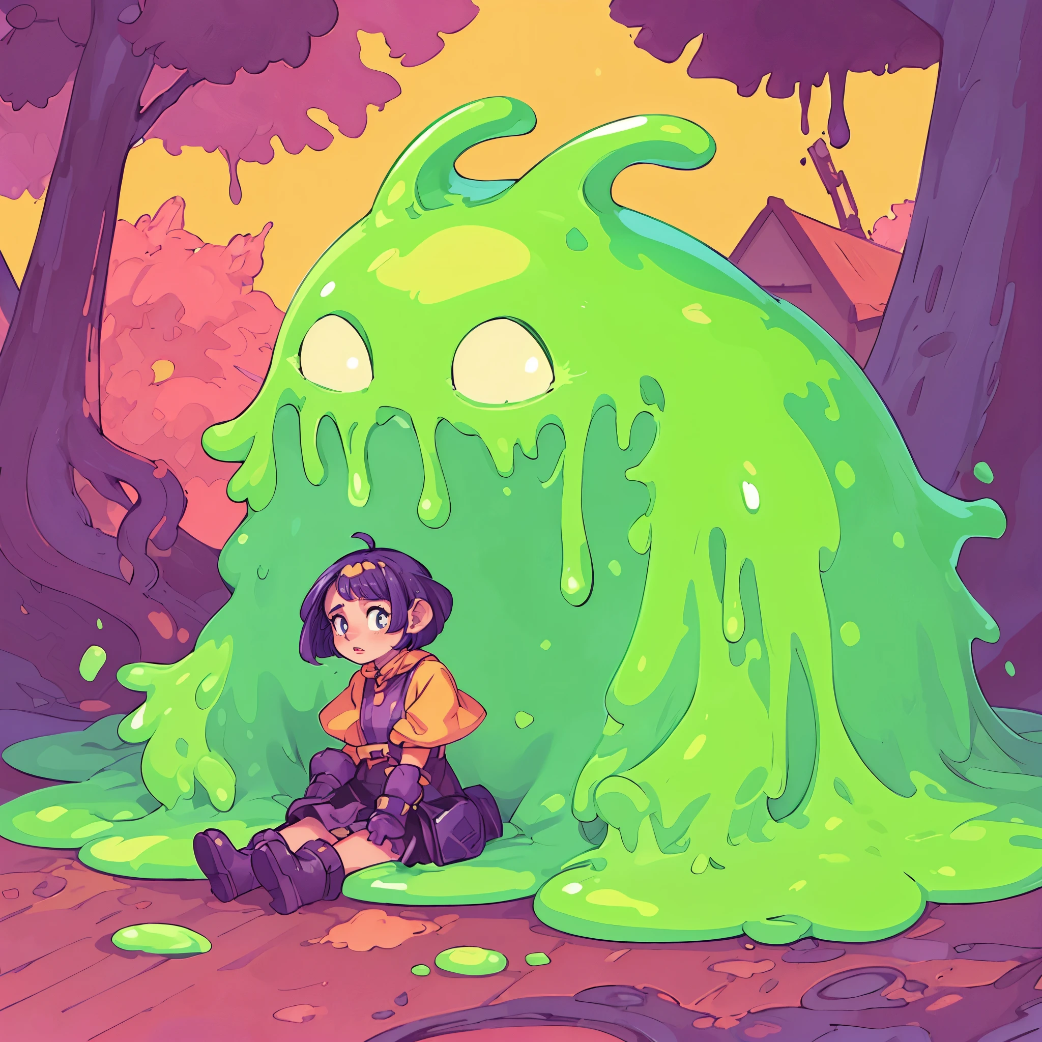a slime monster, jrpg style, slime creature, slimy texture, oozing slime, large bulbous body, gelatinous form, glowing eyes, dripping wet, vibrant colors, cartoon style, dynamic pose, fantasy landscape, surreal environment, magical elements, cinematic lighting, detailed rendering, (best quality,4k,8k,highres,masterpiece:1.2),ultra-detailed,(realistic,photorealistic,photo-realistic:1.37)