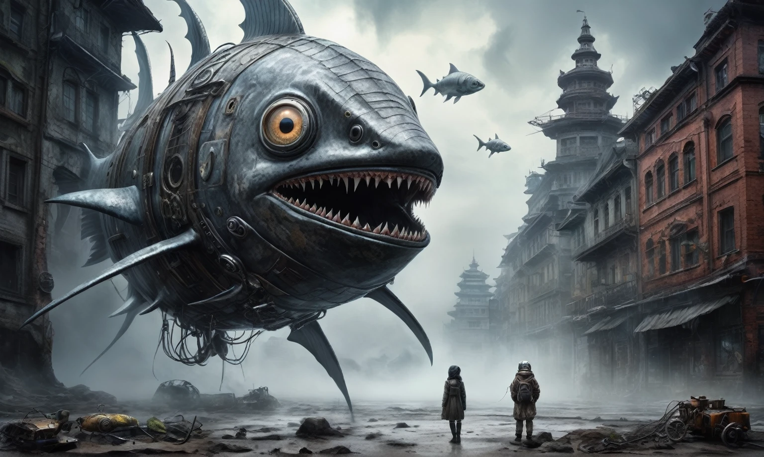 fish eyes, A Modern flat toon Crazy whit a Big ONE a Only Eye Robot USSR , and helmet Style, tongs in hands, pinhead, camouflage Rusty, Ambient in a meteorite ,graphite old witch after a psychiatric clinic,winter,intricate landscape,slate grey atmosphere,film grain,,faded,snake eyes extremely detailed,another world,ring of truth,French Braid with a Twist,view from height,once pretty face,eyebrow up,full body shot,ominous landscape, Simon Stalenhag,Nicola Samori,full body shot,beggar paladium The Alien Entity,Technicolor,natural skin textures, hyper realism, hyper detailed,Extremely detailed,High contrast,Masterpiece,Realistic,Ultra Detailed, intricate details,realistic humid leather,extremly intricate,Epic Realistic, cinematic style,irina yermolova,high contrast,hdr,extremely detailed, deep night landscape,masterpiece,intricate details,faded,eyes extremely detailed, high detailed eyes,8k resolution,RAW,retina, Nikon Z9,China,Guangxi Zhuang of China,tkt style,ears perfect, transition between two art styles, Ink painting to photorealism, Double contact, X-ray, Creative, vivid light, masterpiece, fantasy, Abstract, Surrealism, super detailed, high resolution, stop:35;(((creature with a spectral and ghostly appearance)). Her skin is pale, almost translucent,ancient rock,sharkfish's leather,In a vibrant and mesmerizing artwork, a hot air soars through the layers of clouds, revealing a colossal and enigmatic cityscape nestled within. The buildings in this ethereal city are adorned with intricate details and exude an aura of mystery. Above the cityscape, lend an enchanting touch to the scene. steampunk. The intricate mechanics create a sense of wonder and fascination, as if stepping into a dreamlike realism