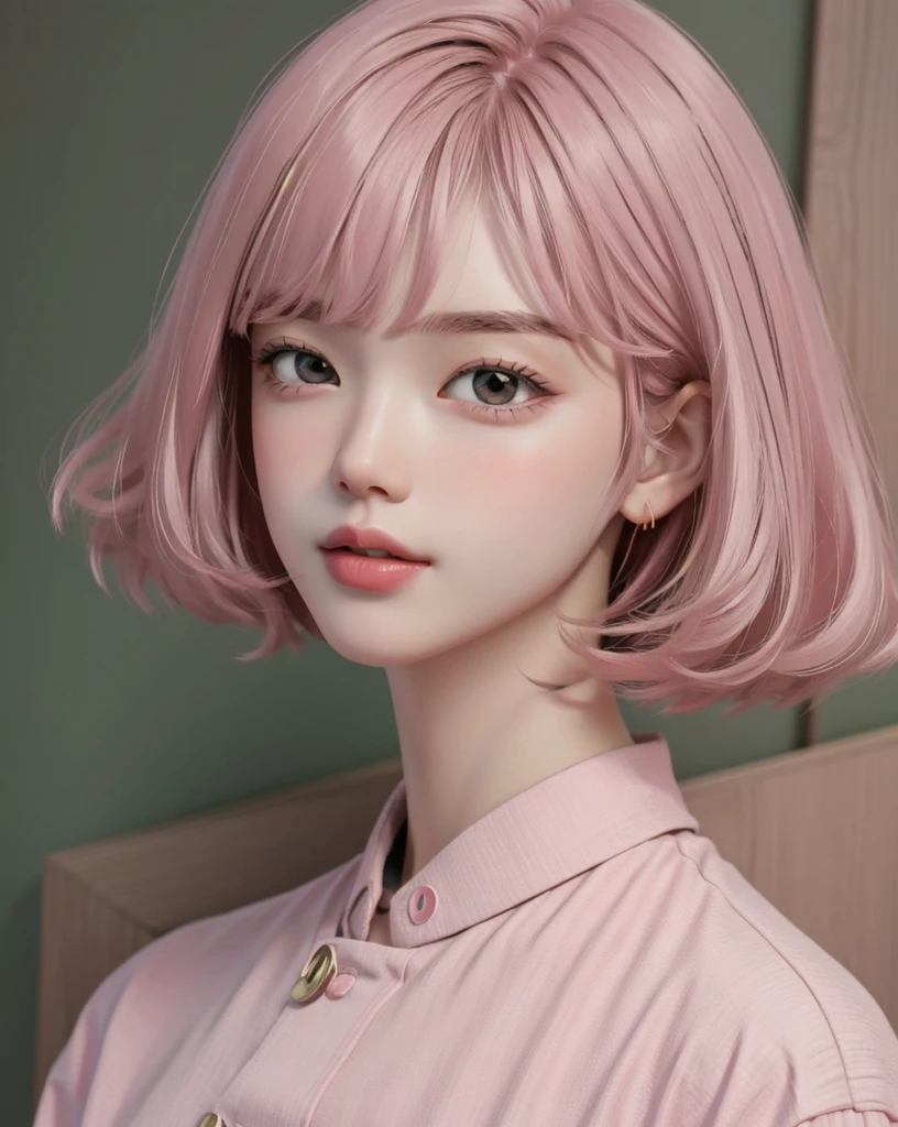 best qualtiy, 1boy, Solo exhibition, cartoon portrait of , the complex background, bob-cut hair, redish pink lips,Smart look