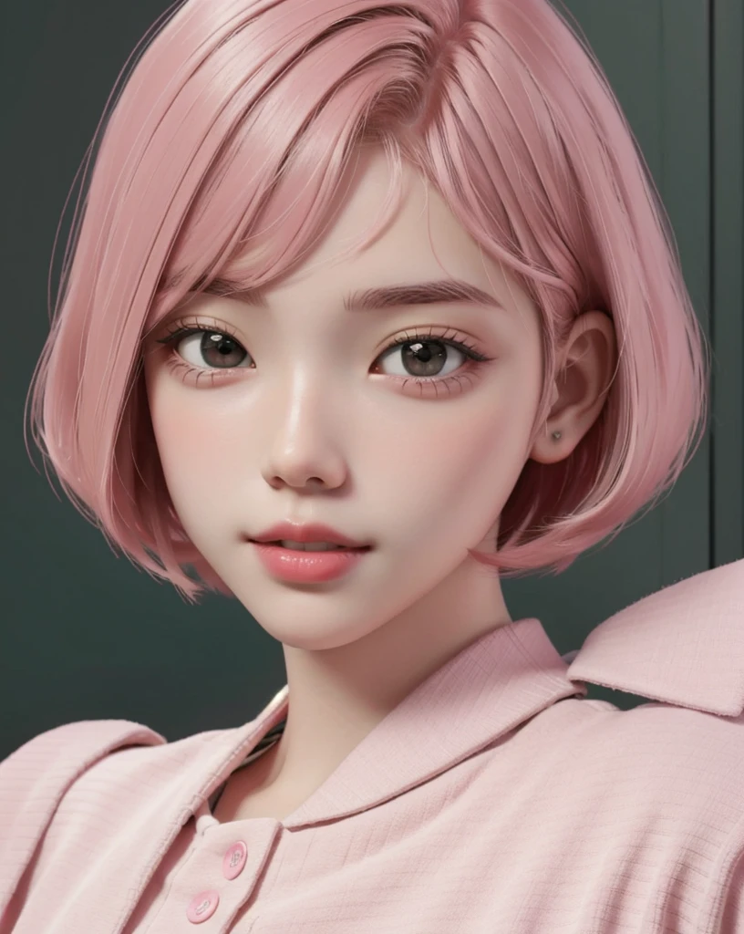 best qualtiy, 1boy, Solo exhibition, cartoon portrait of , the complex background, bob-cut hair, redish pink lips,Smart look