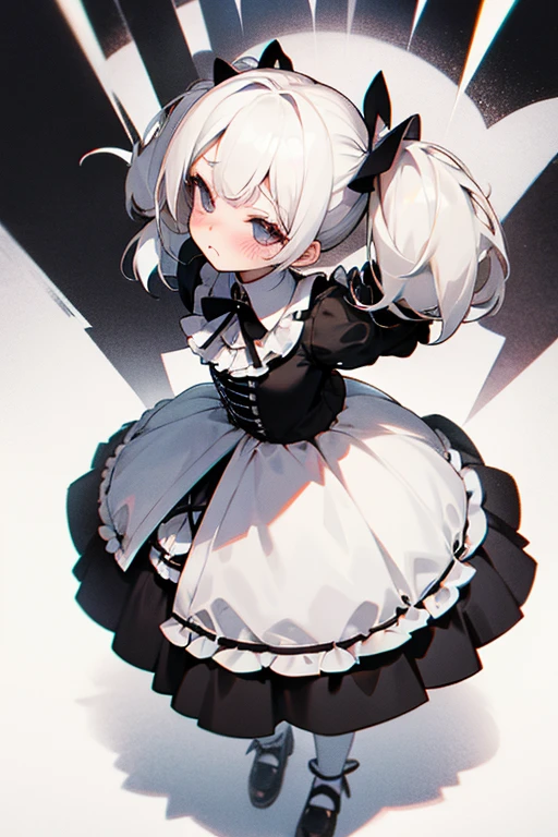 Short white hair, blush, Punk Fashion、Headbang 2.、White clothes、Twin tails、sharp、(Gothic Lolita)、(look up)、