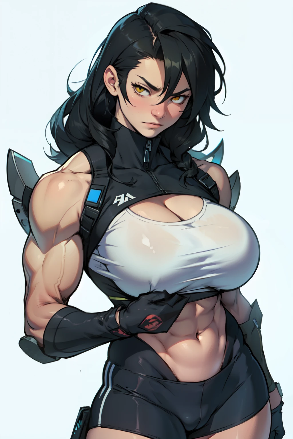 perfect female anatomy muscular girl huge breasts empty eyes embarrassed black hair yellow eyes pale skin perfect female anatomy perfect female anatomy
