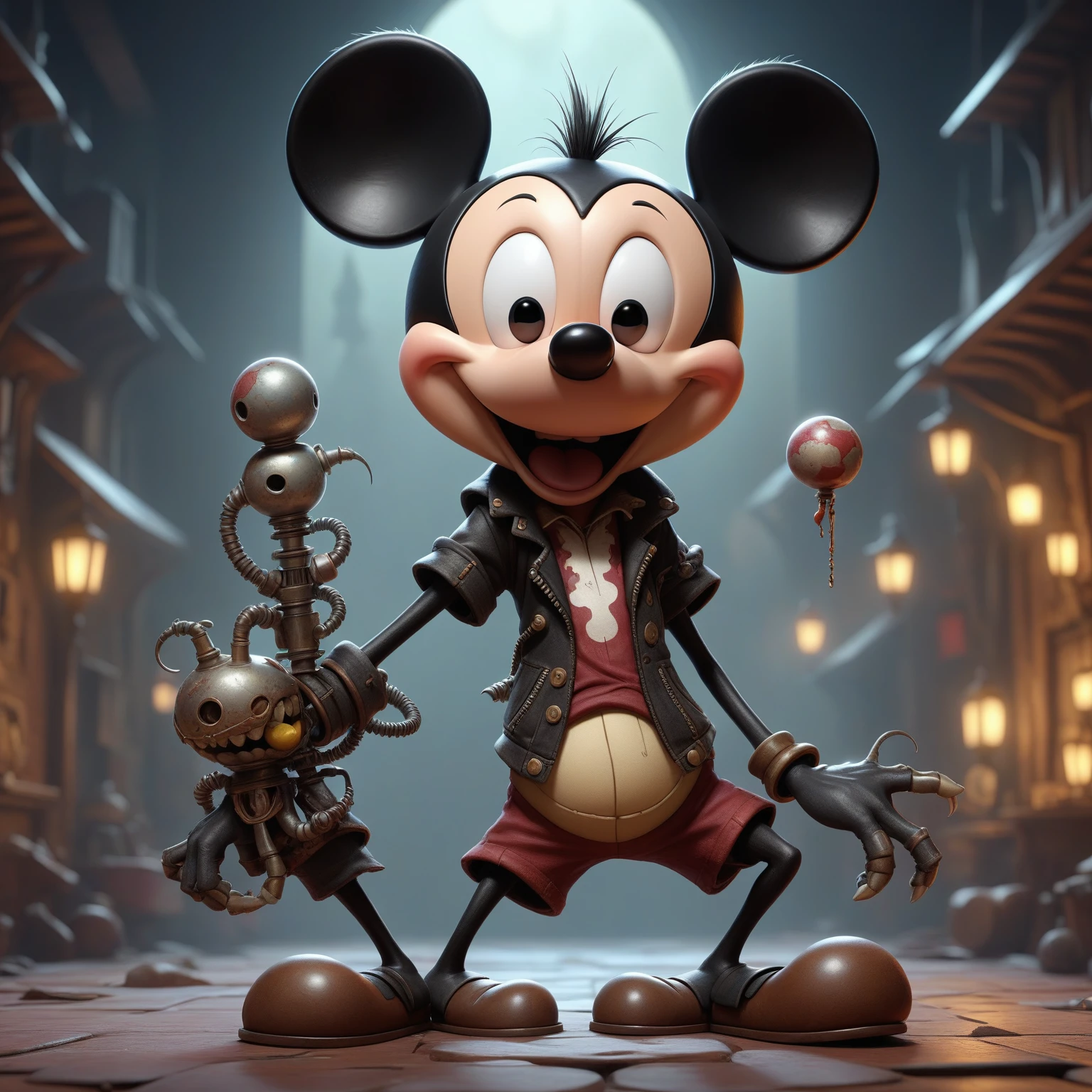 ASCIIMasterpiece ((monsterpunk zombie)) pixar cartoon that looks like (mickey mouse:0.95), symmetrical, highly detailed, 8k, digital painting, oil painting, illustration, concept art, sharp focus, volumetric lighting, epic Composition, cgsociety, artstation