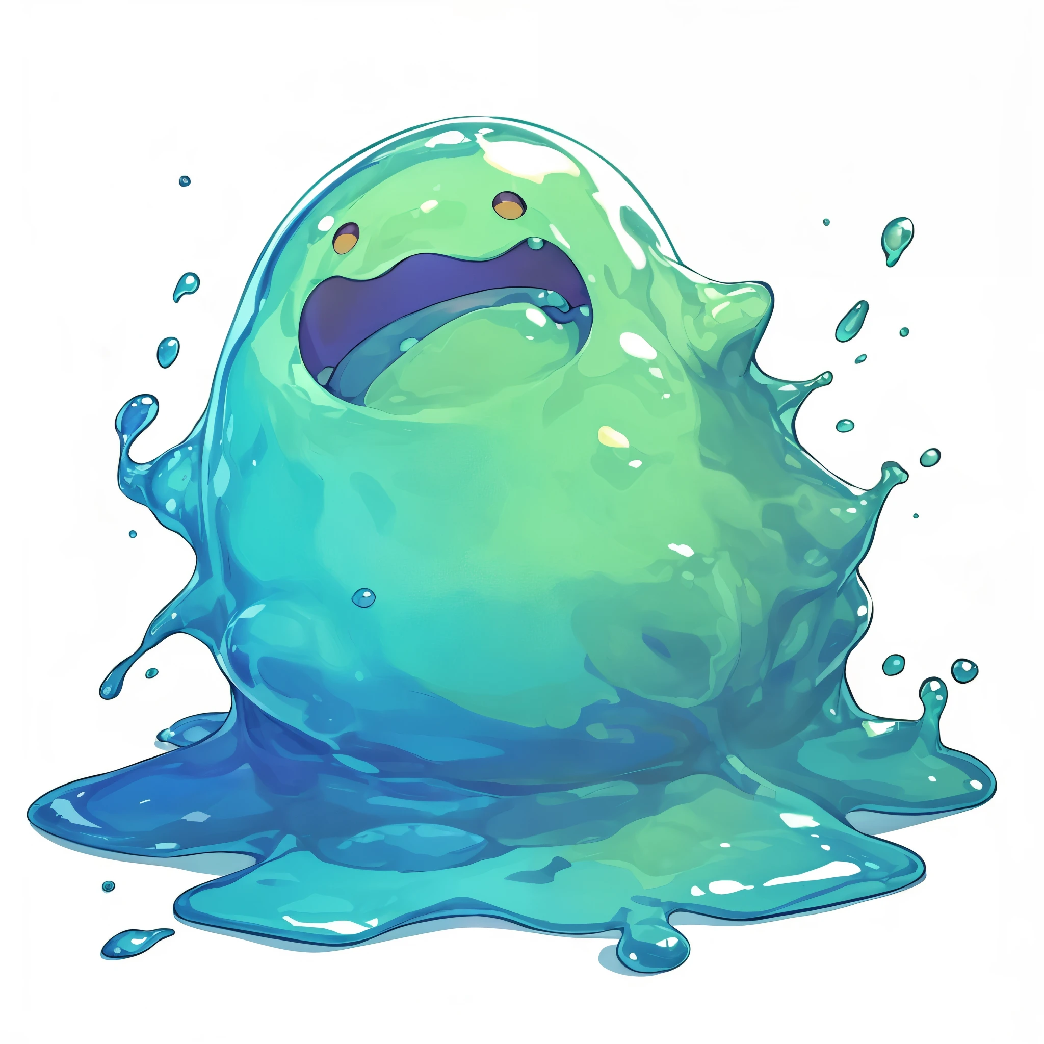 a slime monster, jrpg style, slime creature, slimy texture, oozing slime, large bulbous body, gelatinous form, glowing eyes, dripping wet, vibrant colors, cartoon style, dynamic pose, fantasy landscape, surreal environment, magical elements, cinematic lighting, detailed rendering, (best quality,4k,8k,highres,masterpiece:1.2),ultra-detailed,(realistic,photorealistic,photo-realistic:1.37)