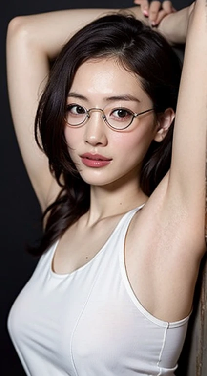 Very detailedな CG ユニティ 8k 壁紙, Highest quality, Very detailed, Tabletop, Realistic, Like the picture, Very detailedなかわいい女の子, Age 25, ,, Upper Body , ,Huge ,iris,sporty、Upper Body裸、Nipples、Glasses、