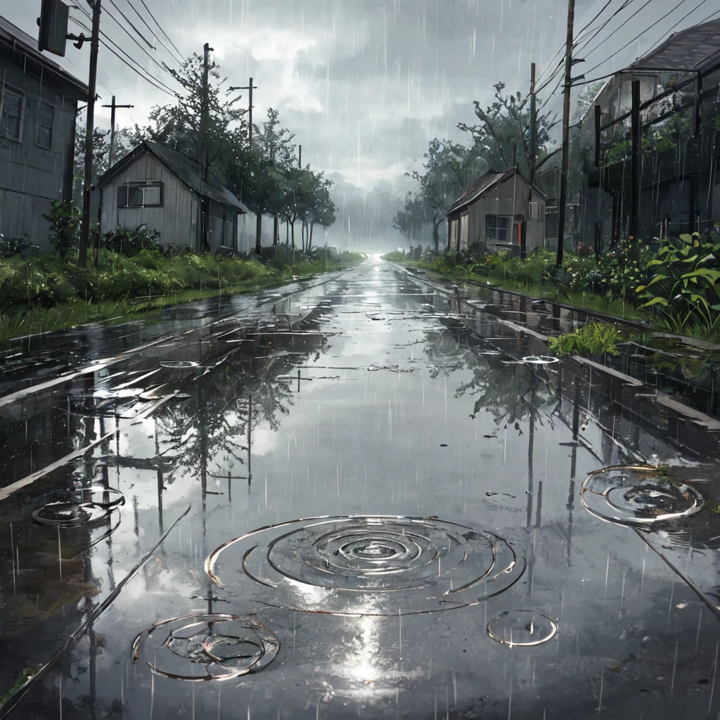 Concept Art, No humans, Puddle, rural, rain, cloudy,