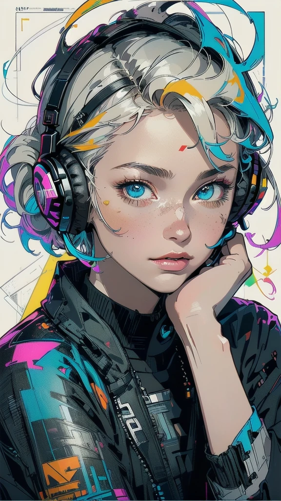 (((masterpiece, highest quality))),(((solo:1.2))),(((1girl:1.2))),32k wallpaper, very detailed, poster, vintage science fiction,(((((geometric cinematic movie poster))))), ((bauhaus)),(shape),(((abstract))),(mid century modern),(((((portfolio))))),(((((Close-up))))),(((((bust up))))),((((more various angle)))),((((highlight)))),((((heterochromia)))),(((complete. detailed face))),((((Extremely talented)))),(((((most complecated futristic machine))))),(Colorful color scheme),(((detailed unlimited complete equipment : futuristic headphone like unlimited a rail gun))),(((((Absolutely simple background))))),(((Texture for people : grunge))),(((Cheek resting on hand))),((Rest on your chin)))