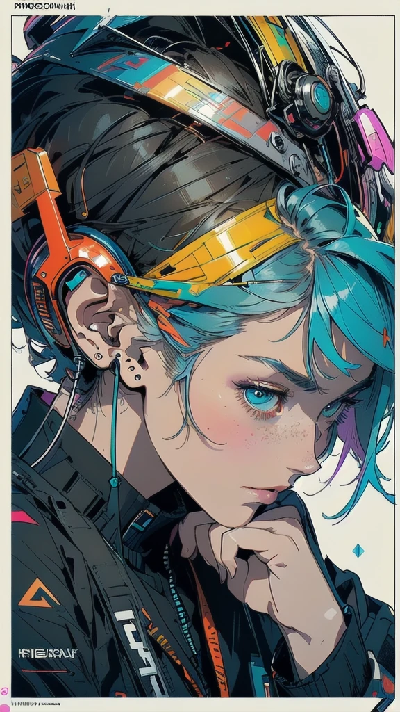 (((masterpiece, highest quality))),(((solo:1.2))),(((1girl:1.2))),32k wallpaper, very detailed, poster, vintage science fiction,(((((geometric cinematic movie poster))))), ((bauhaus)),(shape),(((abstract))),(mid century modern),(((((portfolio))))),(((((Close-up))))),(((((bust up))))),((((more various angle)))),((((highlight)))),((((heterochromia)))),(((complete. detailed face))),((((Extremely talented)))),(((((most complecated futristic machine))))),(Colorful color scheme),(((detailed unlimited complete equipment : futuristic headphone like unlimited a rail gun))),(((((Absolutely simple  background))))),(((Texture for people : grunge))),(((Cheek resting on hand))),((Rest on your chin)))