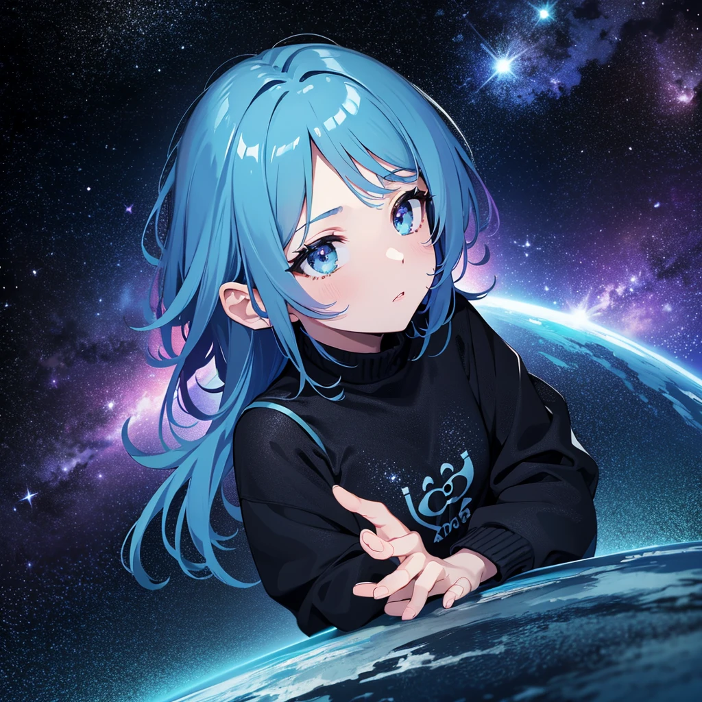 The space image has beautiful stars and black holes, black, purple, blue, green.