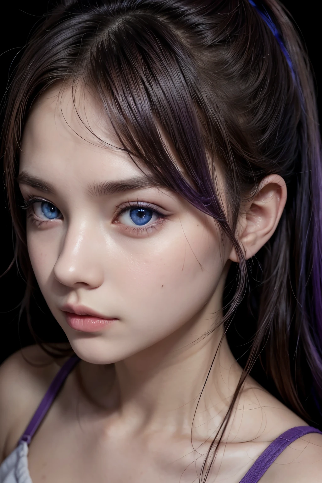 Woman with purple right pupil , and blue left pupil 