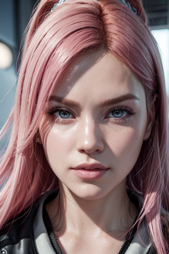 face of a female gta online character with pink hair