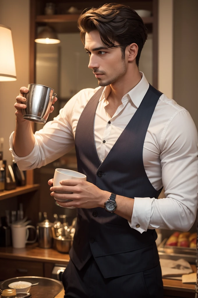 Makes a man with the cup in his hand