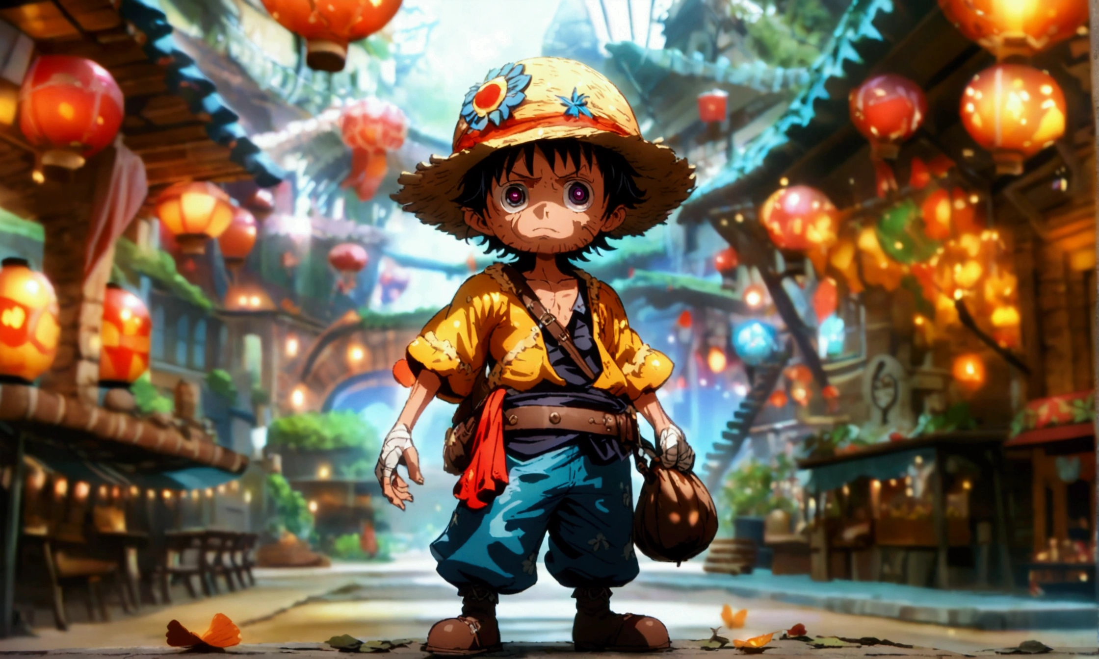 Fairy-like small man, unkempt appearance due to his alcohol addiction, messy hair and clever eyes, bandaged hands, simple and worn clothes, short tunic, light pants and boots, carrying a small leather bag attached to his belt, bar background, "Anime character design inspired by One Piece, full of dramatic and impressive lighting, focus on the centralized character, impressive face, full of creative details, ultra-fine 4K design, scenery bathed in creativity, boasting 2D anime resolution clarity, HD anime graphics, high-octane rendering"