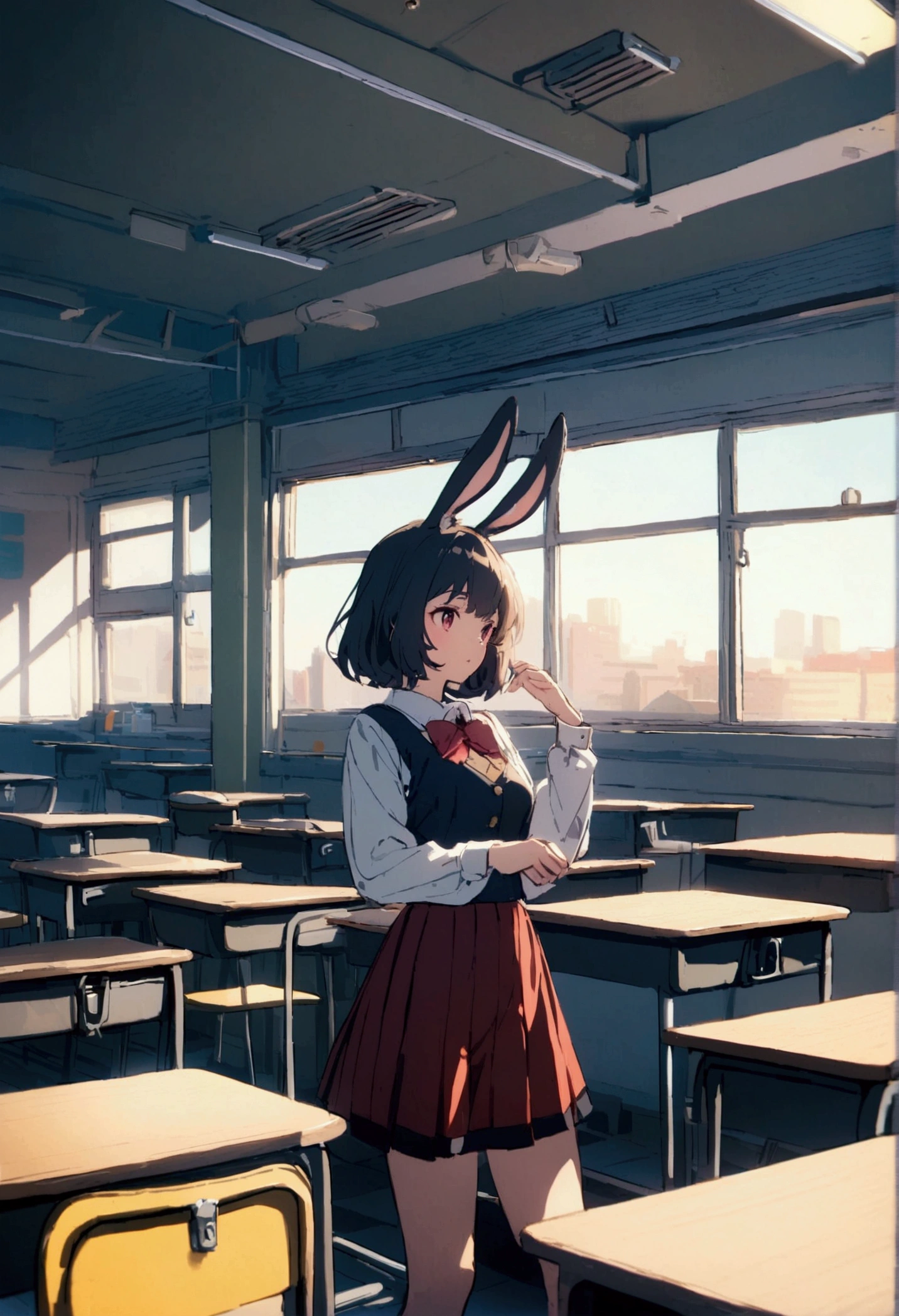 a rabbit girl in classroom