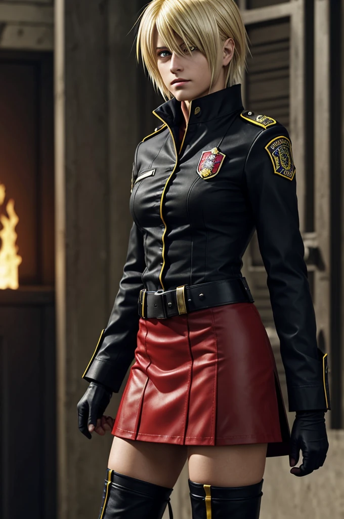 Appearance:

hair: Seras has blonde hair, short and messy.
eyes: her eyes are blue, but they change to red when he uses his vampire powers.
outfit: His initial uniform is that of the police, but once he joins Hellsing, wears a yellow military uniform, which includes a shirt, a miniskirt and high boots. Over time, Your clothing evolves to fit your role in the organization.
Constitution: Seras has an athletic and strong figure, who becomes more noticeable as he develops his vampiric abilities.