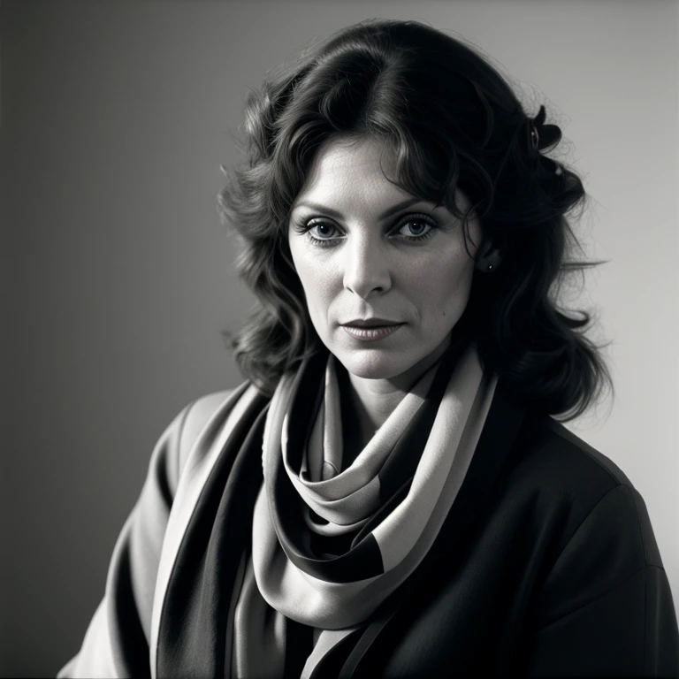 Hyperrealistic art of  Kay Parker a woman with a scarf on her neck vintage Glamour Photography, Extremely high-resolution details, photographic, realism pushed to extreme, fine texture, incredibly lifelike