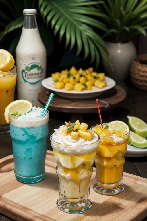 Restaurant Name: "tropical oasis"
Theme and Colors: Use vibrant, tropical colors like turquoise blue, Emerald green, yellow and orange. Include graphic elements like palm trees, sea waves and shells.
Menu Sections:
inputs:
"Shrimp Ceviche" – Fresh shrimp marinated in lemon with red onion, coriander and pepper.
"FRIED BALL OF COD" – Crispy dumplings served with tartar sauce.
Main dishes:
"Grilled Fish with Tropical Sauce" – Grilled fresh fish fillet, served with mango sauce and coconut rice.
"Beach Chicken Burger" – Grilled chicken burger with grilled pineapple and passion fruit mayonnaise.
Desserts:
"Coconut pudding" – Creamy coconut pudding with caramel sauce.
"Lemon Pie with Meringue" – Sour lemon tart topped with light meringue.
drinks:
"Tropical Fruit Cocktail" – Refreshing mix of seasonal fruits.
"Local Craft Beer" – Variety of beers produced in the region.
"Iced Coconut Water" – Natural coconut water, served chilled.
Design: The menu must have a clear and easy-to-read structure, with fun fonts and graphic elements that convey the feeling of being on the beach. Include food and drink icons for easy navigation.