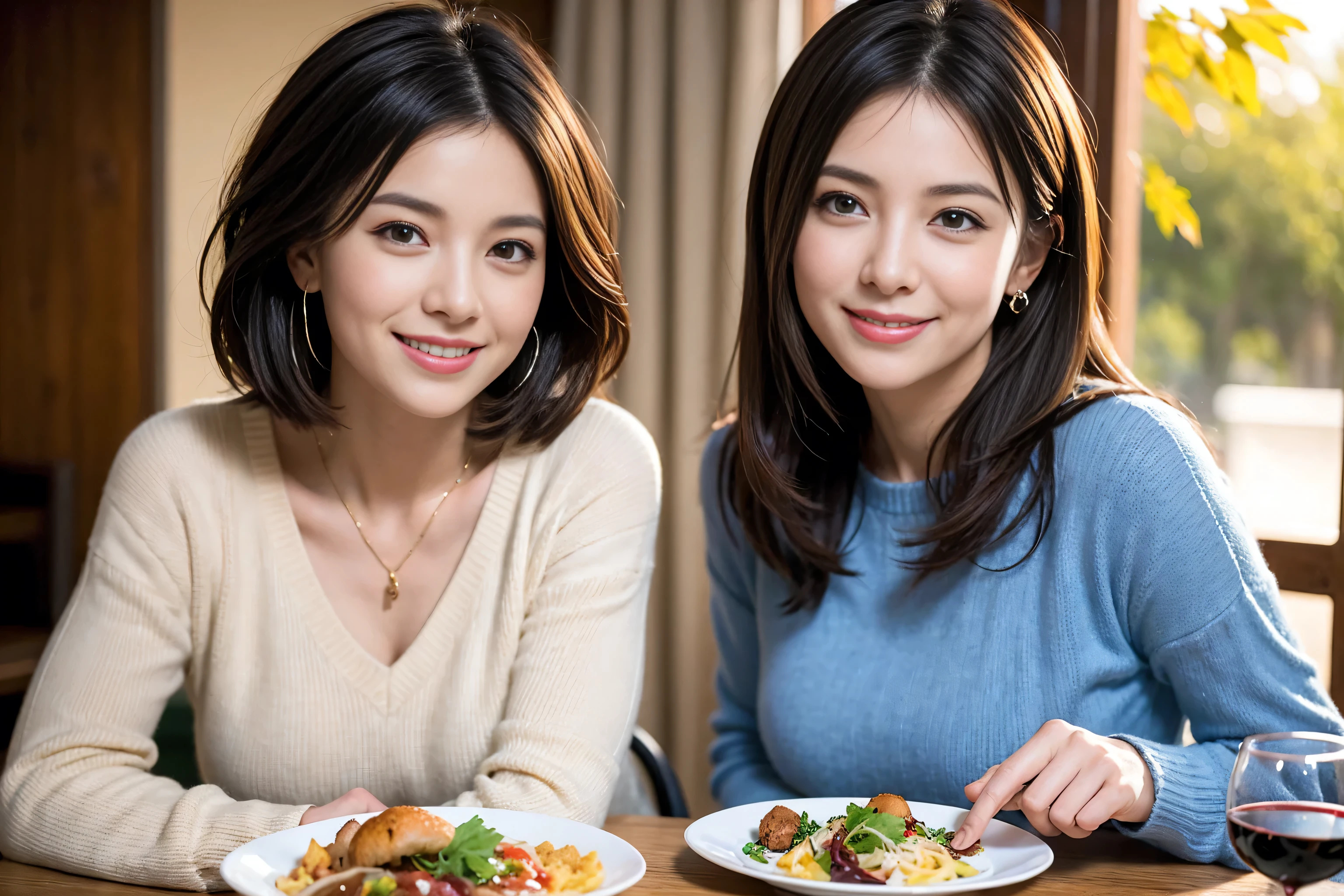 (Realistic:1.1),(masterpiece,Highest quality),8k,(49 years old), 50 years old, slimカップル、Tight waist,Upper Body,full-course dinner、wine 、Amazing view of the sunset sky and clouds、Perfect Anatomy, Brown Hair, short hair,Random Hairstyles,((Highly detailed face and eyes:1.2)),Perfect golden ratio face,Long sleeve shirt、dress,(smile:1.2)、Shortcuts、cute、(Realistic, Intricate details:1.2), A bright smile、short hair,Bright Face、赤wine 、Appetizers、Italian food、wine bottle、Champagne、スパークリングwine、(slimな顔), (The body is slim), (Brown Hair), (Shortcuts), Upper Body, 白wine, slim, wineグラス,