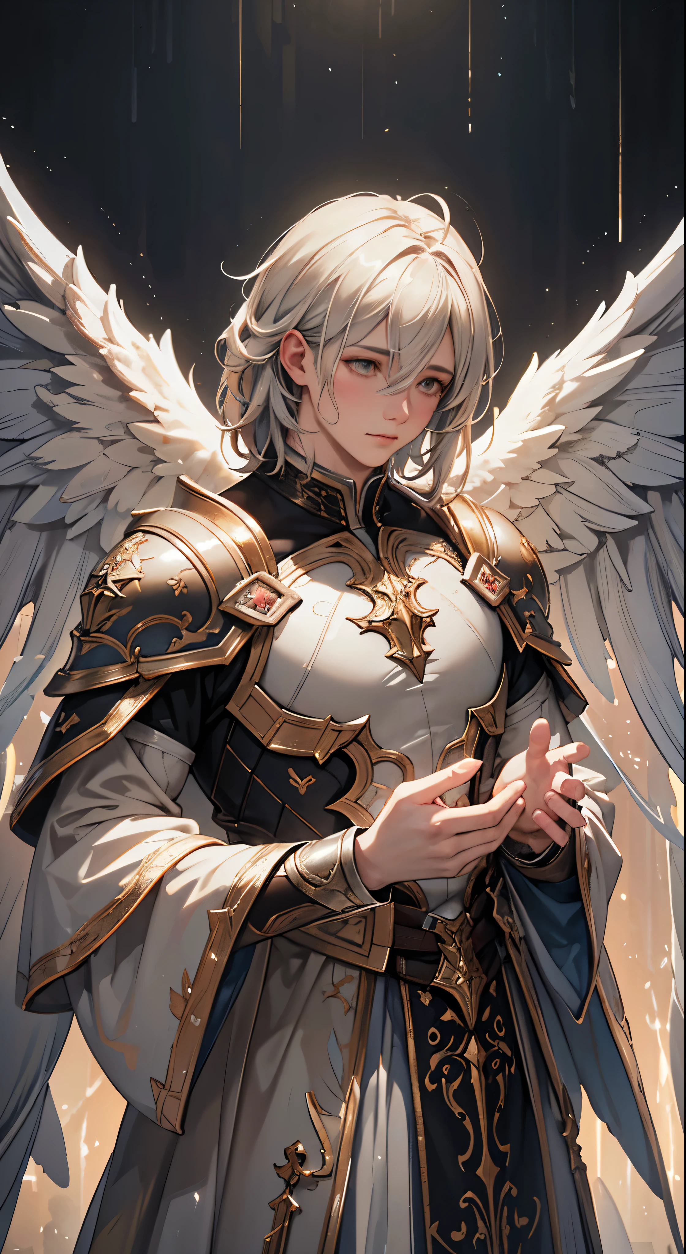 The Horde of Male Celestial Angels Descending from the Sky, realistic epic, soft cinematic portrait, Adobe Lightroom, Photo Lab, highly detailed, faded, (neutral colors: 1.2), (HDR: 1.4), (soft colors:1.2), hyperdetailed, (Artstation:1.4), cinematic, warm lights, dramatic light, (intricate details:1.1), complex background, (Rutkowski:0.66), (blue and orange:0.4)