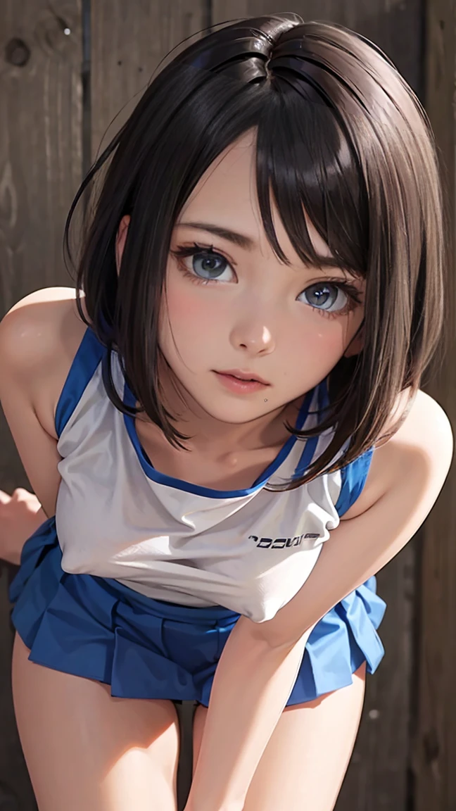 ((((highest quality)))), (((Ultra-precision CG 16K))), (((masterpiece))), (((Very detailed))), (((Extremely detailed))), (((Black outline:1.3, Written boundary depth:1.3 , Written soft outline))), Maximum clarity and sharpness,Multilayer Texture, Surface Shading, Cinematic lighting, Beautiful details sparkle ,Perfect Proportions, Limited to three woman, BREAK accurate, Anatomically correct, Highly detailed face and skin texture, drawn in detail, Highly detailed facial and skin texture, Detailed eyes, beautiful hair, Beautiful Japanese Idol face, Beautiful and beautiful eyes, Beautiful body, Beautiful breasts, Beautiful thighs, Beautiful legs, Beautiful fingers, (Beautiful views) , skinny body, ((Beautiful Skin)), ((Skin Texture)) BREAK breast enlarged, medium Breasts, rocket breasts, (((perky breasts))), (covered nipples), slender waist, ( narrow eyes, blush, determined expression, hot, sweaty , Heavy breathing,) , (streaked hair, hair intakes, colored inner hair, ) BREAK (((wearing oversized character printed sexy tank top, wearing outfit in casual way, wearing pleats mini-skirt, breasts is covered by outfit))) , wearing earrings, BREAK ( stick breast out),(((looking at viewer, super detailed background , ))), BREAK (((portrait, close up, cowboy shot, looking at viewer, \(face waiting for kiss\):1.3), bending over, on all four )), (natural make), from behind, from below