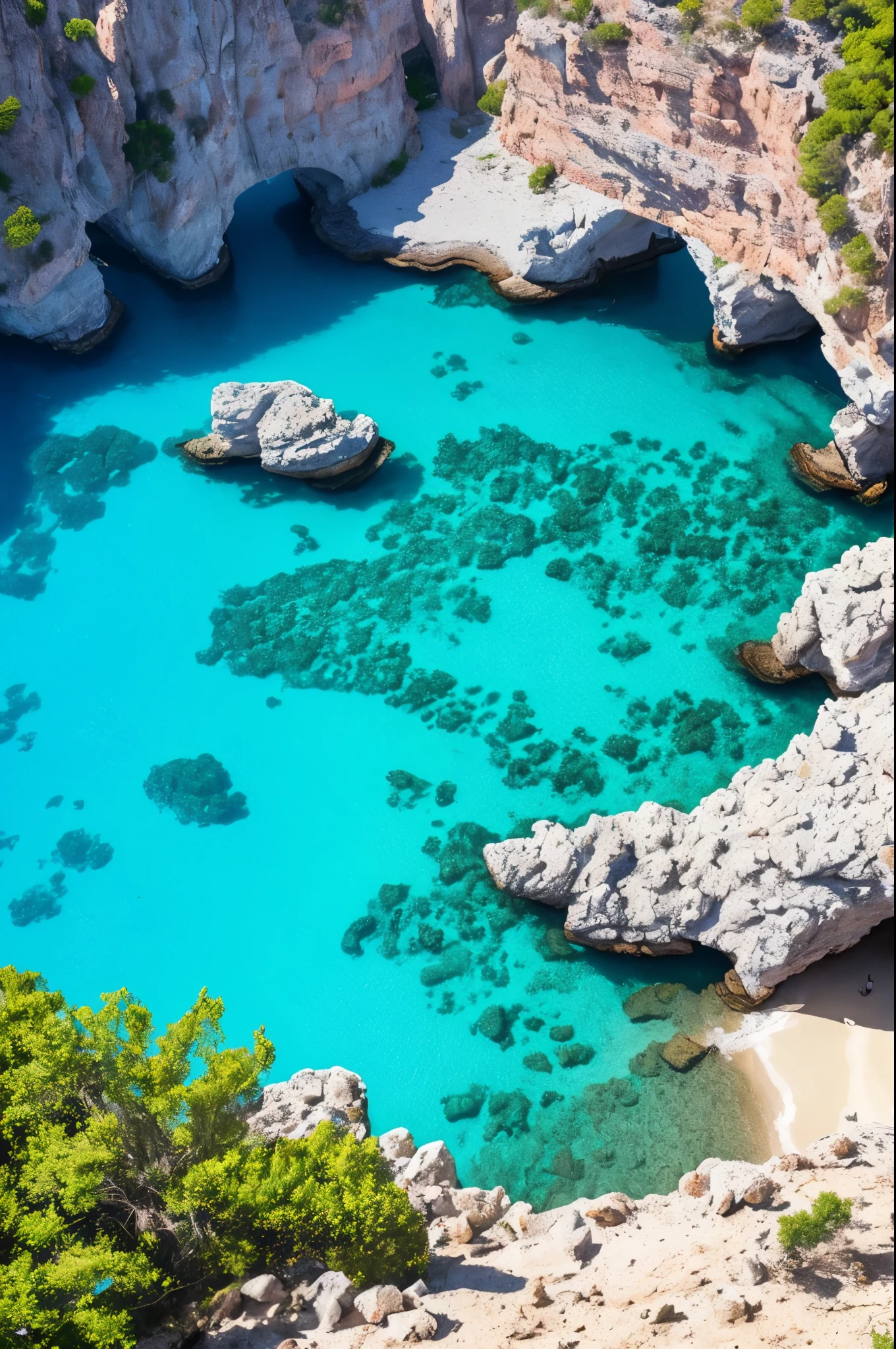 arafed view of a rocky cliff and clear blue water, a picture by Alexis Grimou, unsplash, les nabis, turquoise water, view from the sea, island with cave, puddles of turquoise water, blue waters, turquoise ocean, red sea, incredibly beautiful, azure blue water, clear blue water, white stone arches, cyprus