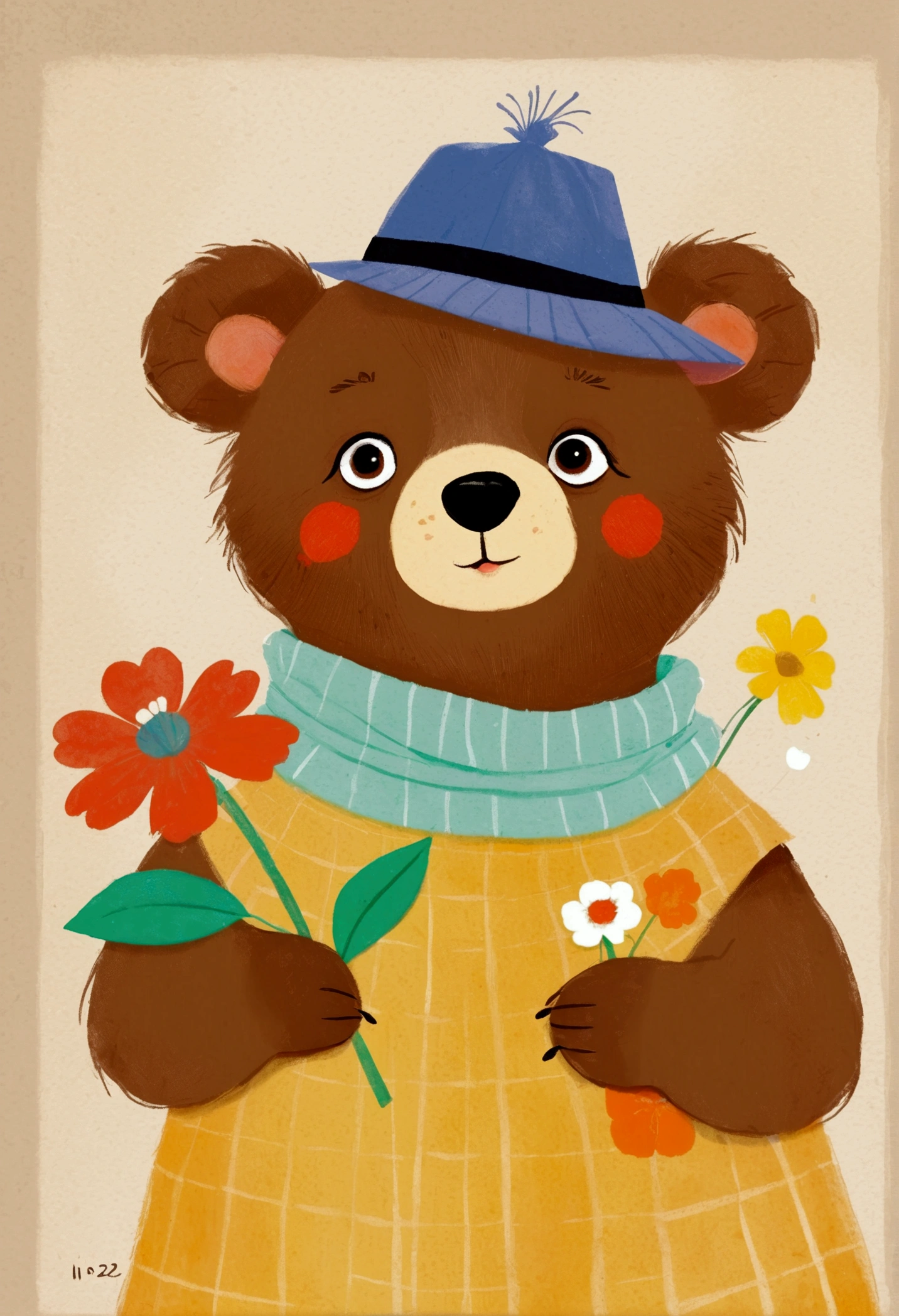 There is a poster,There is a cartoon bear holding a flower on it, 2 0 2 4, 2024, 2 0 2 3, 2023, concept art 2022, 2 0 2 2, 2022, 2447, Inspired by Jean Hélion, Year 2 0 2 2