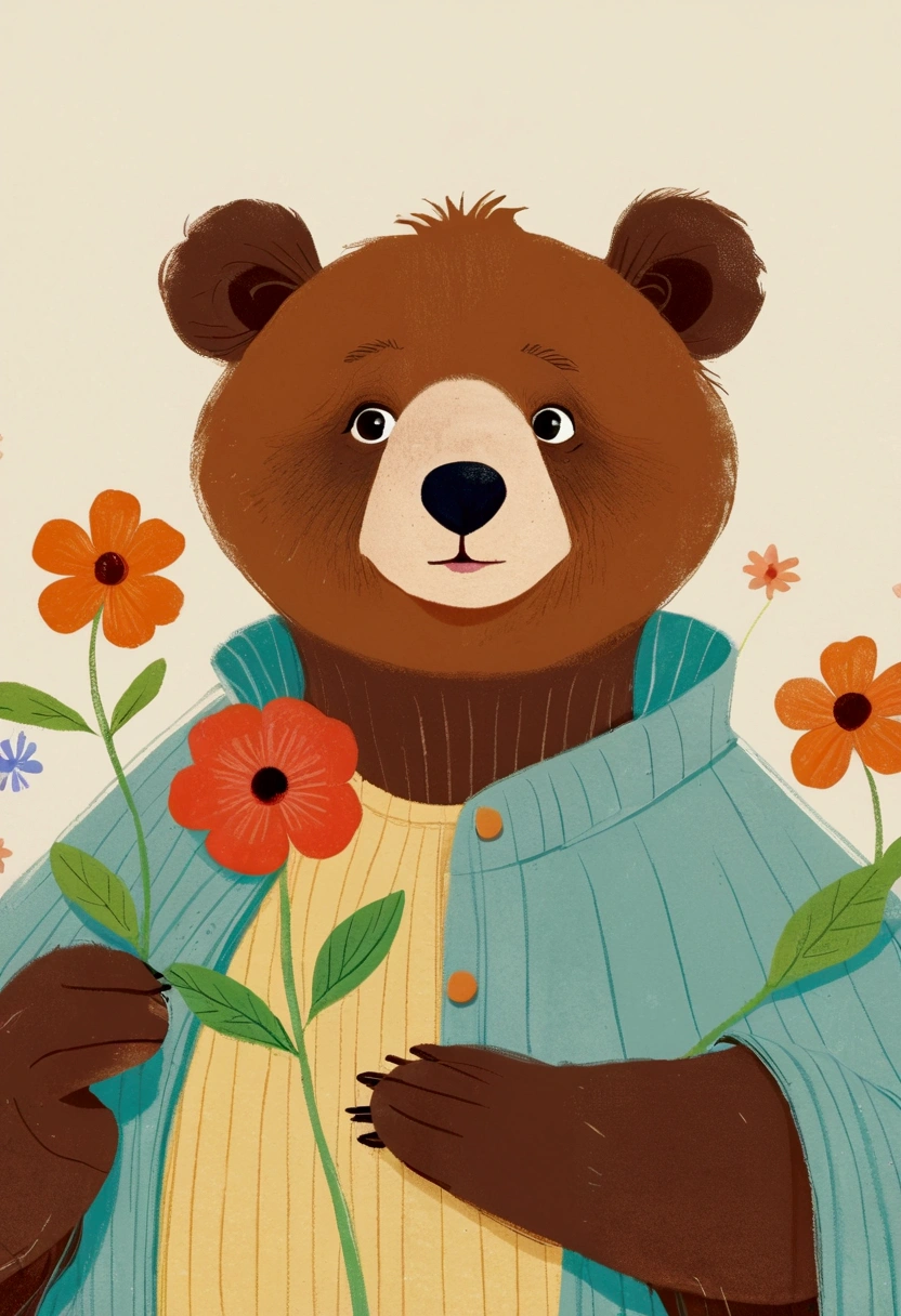 There is a poster,There is a cartoon bear holding a flower on it, 2 0 2 4, 2024, 2 0 2 3, 2023, concept art 2022, 2 0 2 2, 2022, 2447, Inspired by Jean Hélion, Year 2 0 2 2