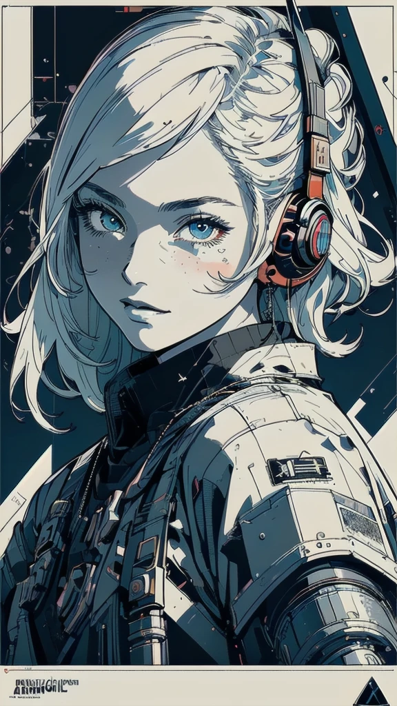 (((masterpiece, highest quality))),(((solo:1.2))),(((1girl:1.2))),32k wallpaper, very detailed, vintage science fiction,(((((geometric cinematic movie poster))))), ((bauhaus)),(shape),(((abstract))),(mid century modern),((((more various angle)))),((((highlight)))),((((heterochromia)))),(((complete. detailed face))),((((Extremely talented)))),(((((most complecated futristic machine))))),(Colorful color scheme),(((detailed unlimited complete equipment : headphone like a rail gun))),(((((Absolutely simple background))))),(((Texture for people : grunge))),(((((Line art)))))