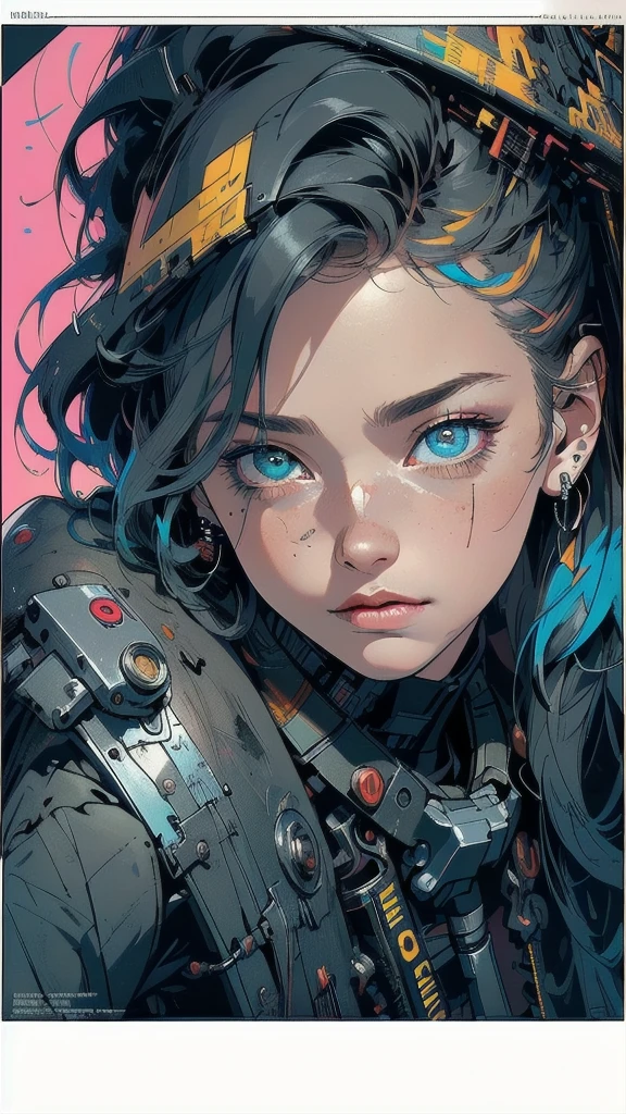 (((masterpiece, highest quality))),(((solo:1.2))),(((1girl:1.2))),32k wallpaper, very detailed, poster, vintage science fiction,(((((geometric cinematic movie poster))))), ((bauhaus)),(shape),(((abstract))),(mid century modern),(((((portfolio))))),(((((Close-up))))),(((((bust up))))),((((more various angle)))),((((highlight)))),((((heterochromia)))),(((complete. detailed face))),((((Extremely talented)))),(((((most complecated futristic machine))))),(Colorful color scheme),(((detailed unlimited complete equipment : Artificial eye like a rail gun))),(((((Absolutely simple background))))),(((Texture for people : grunge))),(((Cheek resting on hand))),((Rest on your chin)))