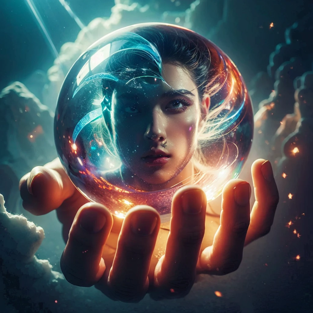 someone holding a crystal ball with a picture of the espiritu de satanas in it, beautiful digital art, beautiful image ever created, very beautiful digital art, digital art picture, artistic digital art, beautiful gorgeous digital art, surrealism!!!!, surreal dream, surreal realistic, beautiful!!! digital art, crystal ball, gorgeous digital art, amazing photography, surrealistic digital artwork, stunning digital art