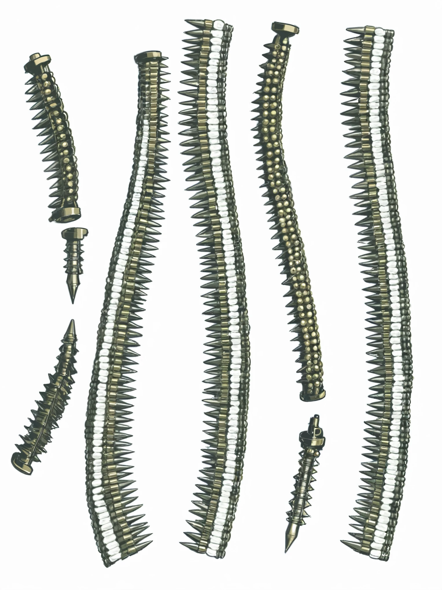 a drawing of five bullet belt, a belt with ammunitions, a bullet stack