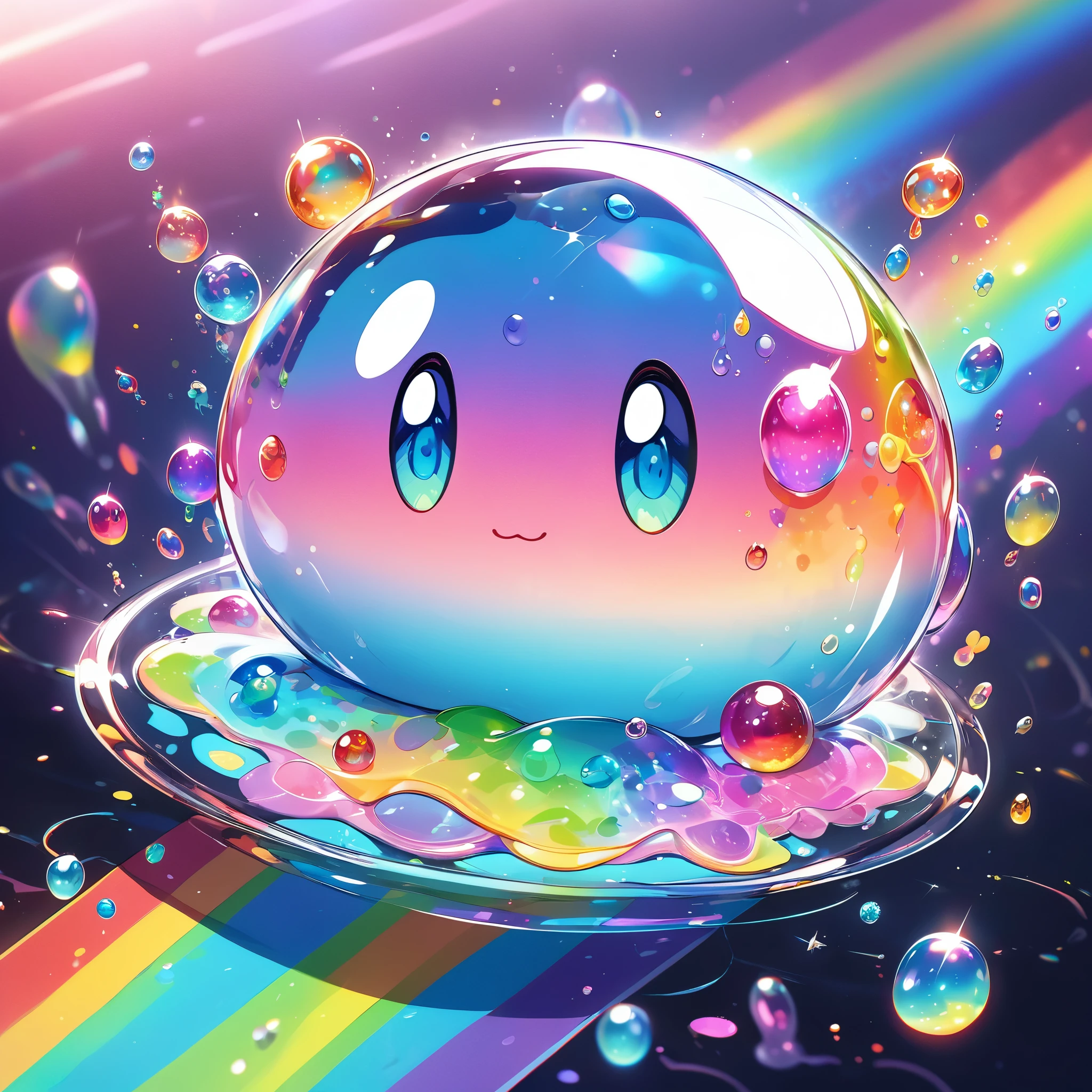 Slime, Tiny nuclei that shine in fantastical rainbow colors,and a completely melted jelly fusion, Very transparent material, High viscosity, Elasticity due to surface tension, Holographic sparkling reflections, Create an engaging impression on your audience