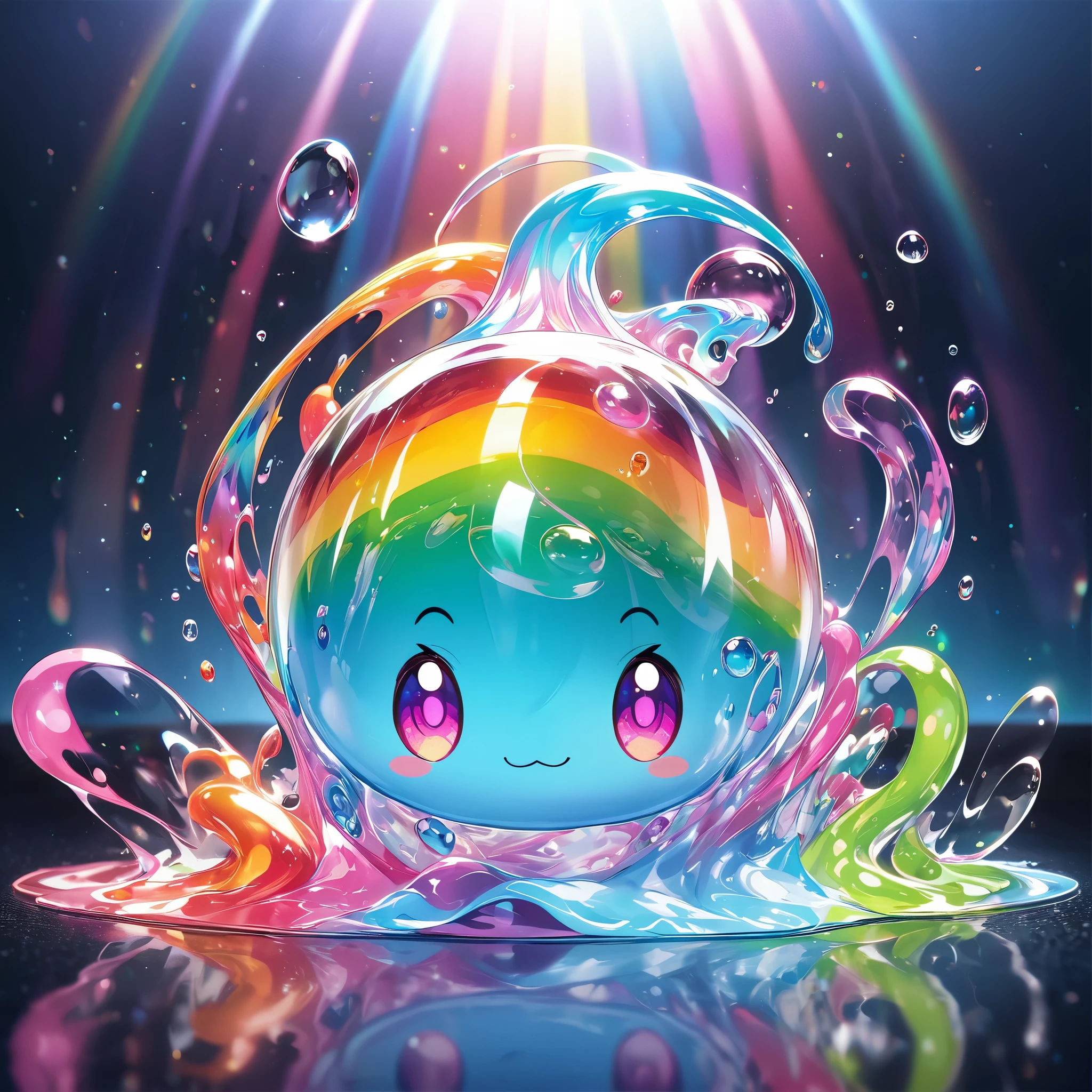 Slime, Completely melted jelly, Very transparent material, High viscosity, Elasticity due to surface tension, A fantastic rainbow-colored core, Holographic sparkling reflections, Create an engaging impression on your audience