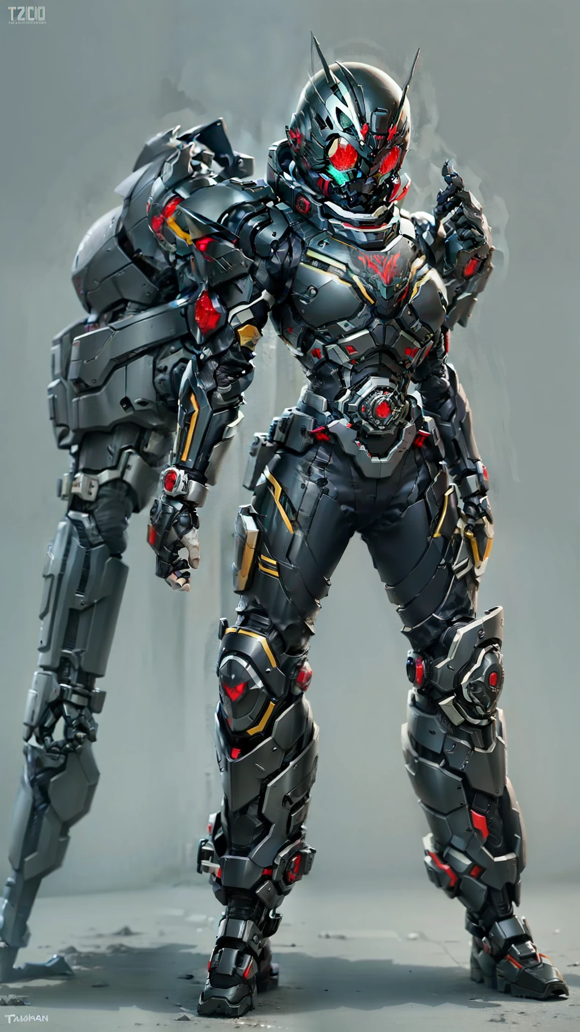 kamen rider, black armour, gray and black clothes, Techsuit, agente secreto, roboT, standing alone、Female body type