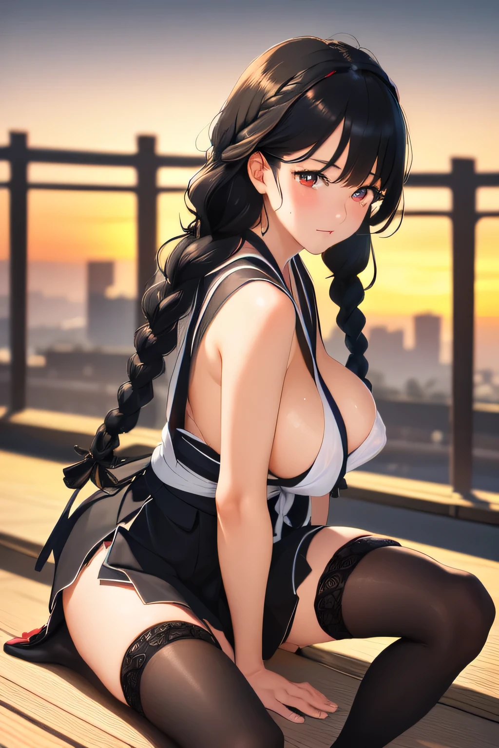 (masterpiece), (Highest quality), (High resolution), (Perfect hands, Perfect Anatomy),One girl,(((Black Hair,Braided hair))),(((Embarrassing,cute子,Half Japanese))),skateboard,Skateboarder,Crowd in the background,cute,cute顔,超High resolution, (Realistic:1.4), RAW Photos,dynamic,big breast,very big breast,(Beautiful, beautiful, beautiful eyes, ), Great lighting,black tights,(((strongly embarrassing,Watery eye)))