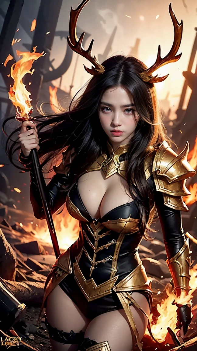 "Illustrate Vex from League of Legends by Riot Games, in her Nightbringer skin, with demonic, shadow-infused armor and a sinister staff, featuring a terrifying, yet alluring look, having massive k-cups:1.55. She's in a dark, fiery underworld with lava and shadows, in an attractive pose, commanding the darkness."

