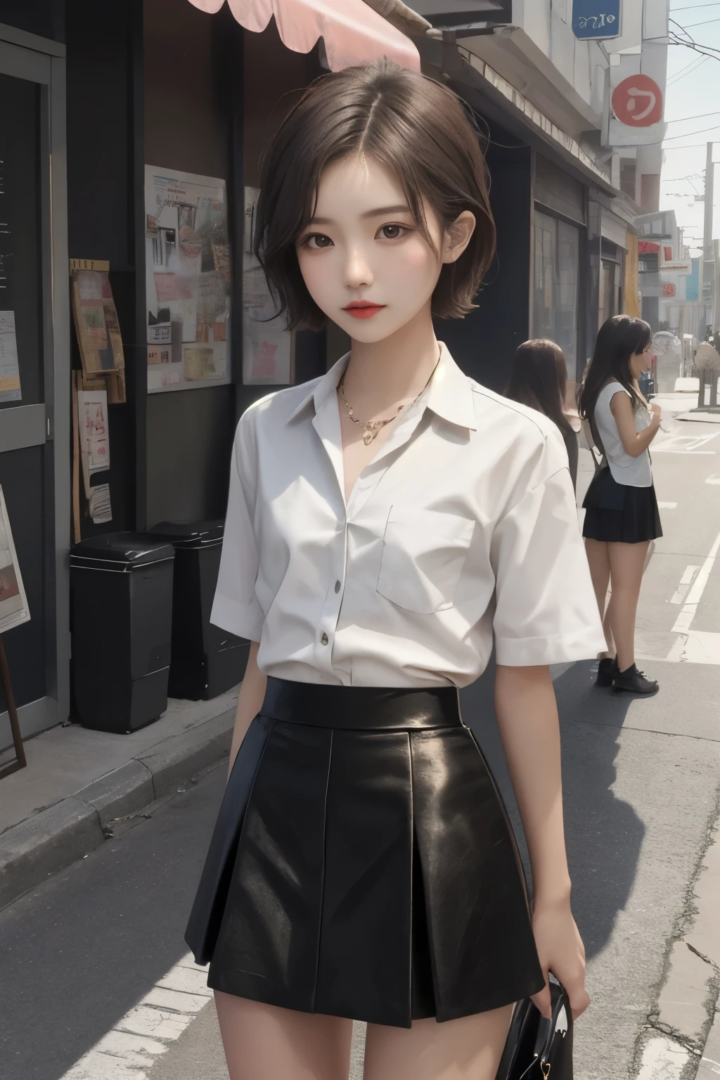 gal girl,single,the best quality,upper body,beatiful,pretty,radiantly,Short colorful hair,tight skirt,Flat Chest,Small waist,Are thin,Small Ass,Thin thighs and legs,Cuteness at its best,A beautiful girl,Prostitute,Waiting for customers on a street corner,